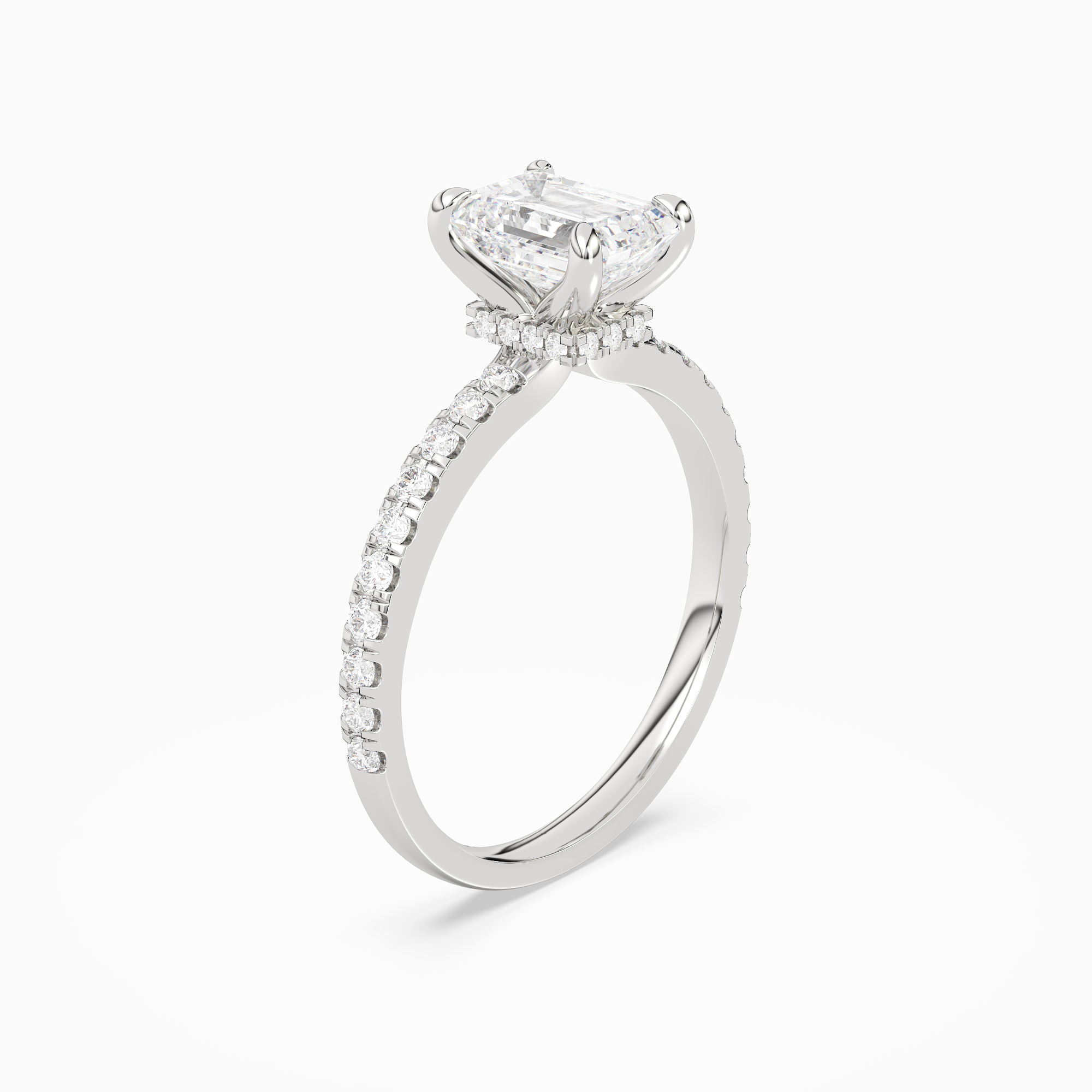 Emerald Hidden Halo Crown Petite Pavé in Platinum angled