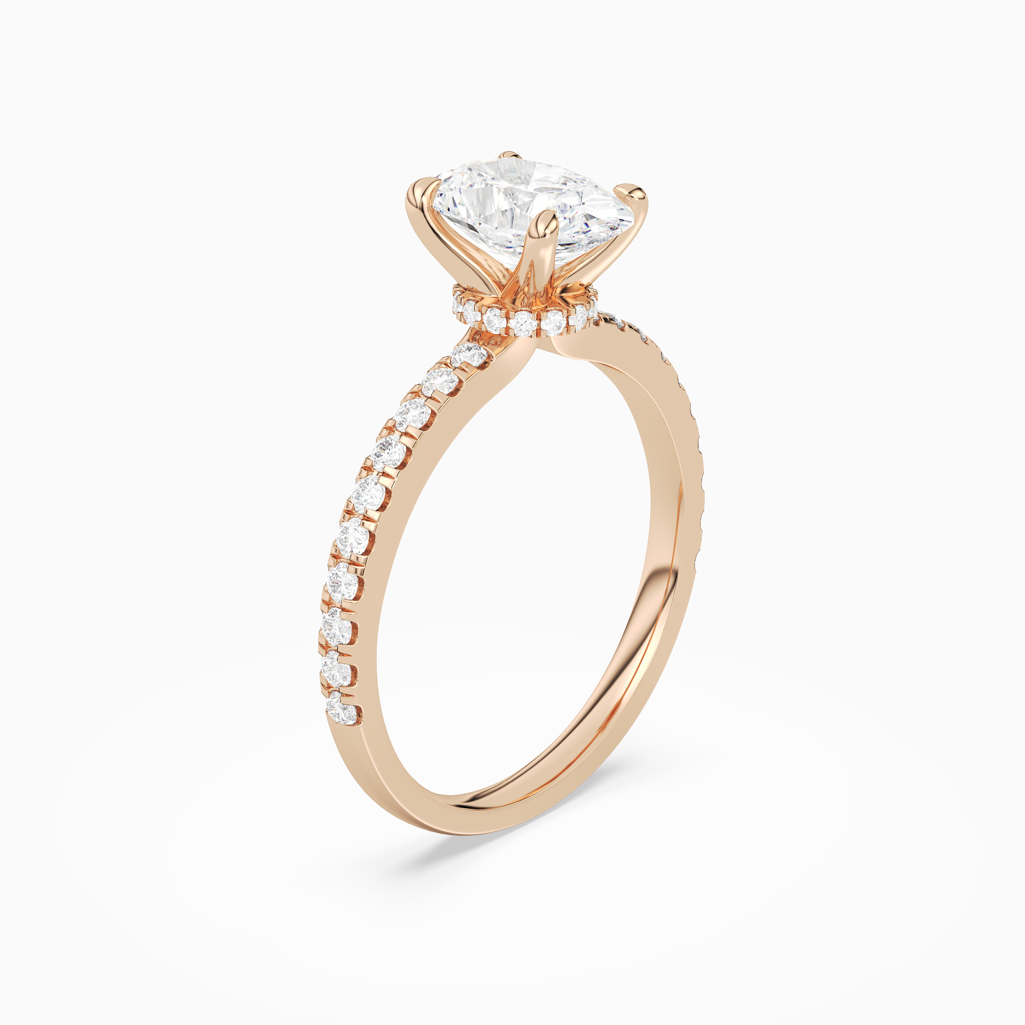 Oval Hidden Halo Crown Petite Pavé in 14K Rose Gold angled