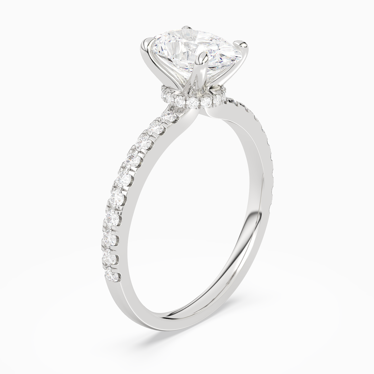 Oval Hidden Halo Crown Petite Pavé in 14K White Gold angled