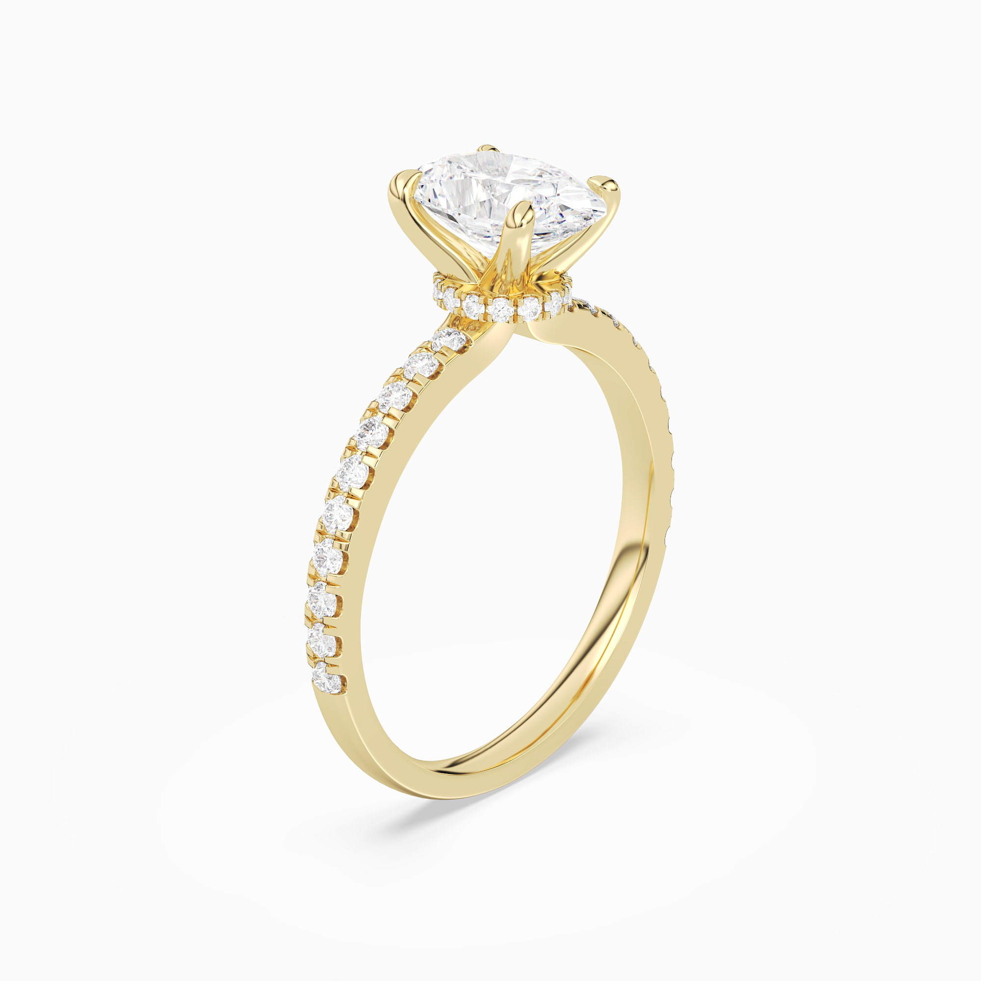 Oval Hidden Halo Crown Petite Pavé in 14K Yellow Gold angled