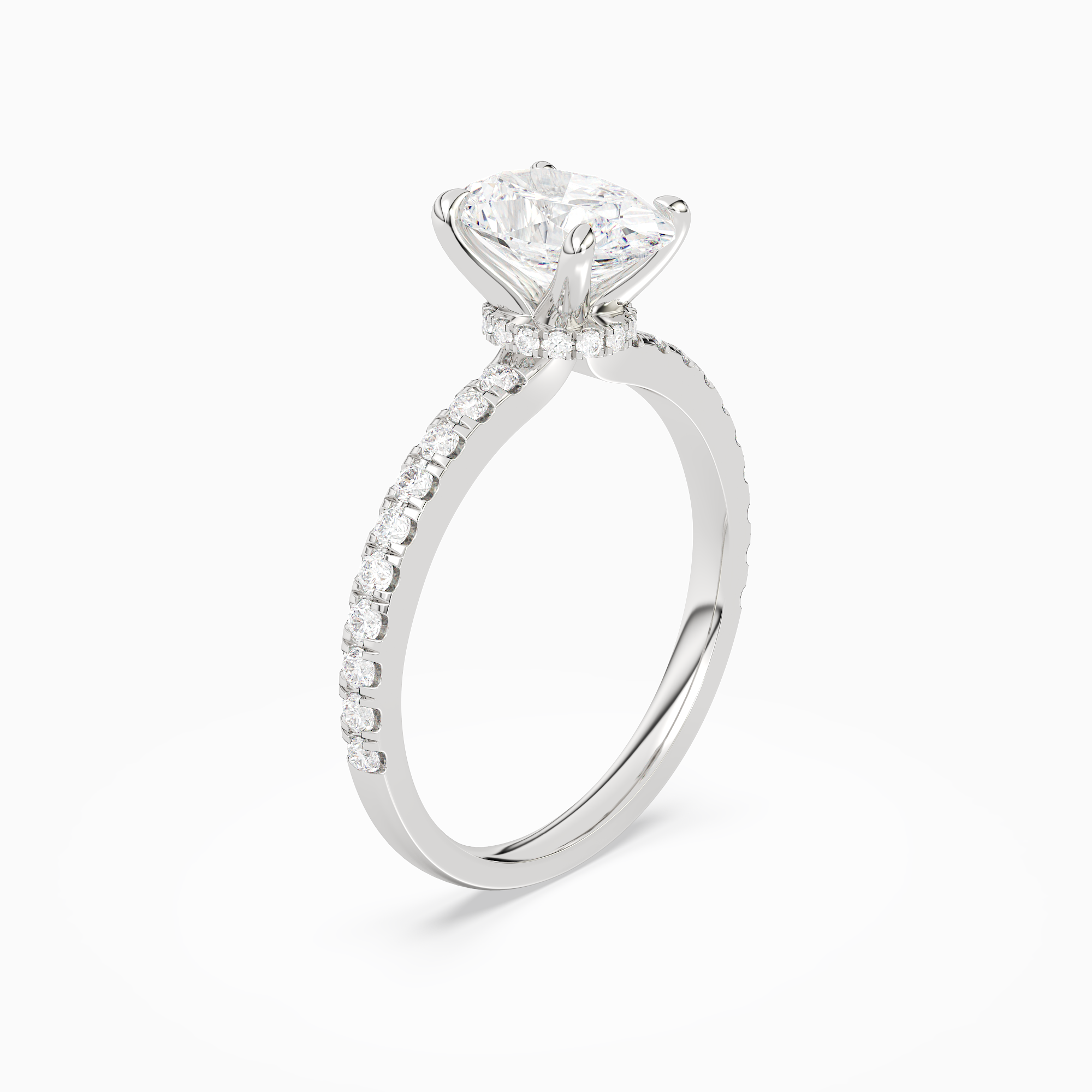 Oval Hidden Halo Crown Petite Pavé in Platinum angled