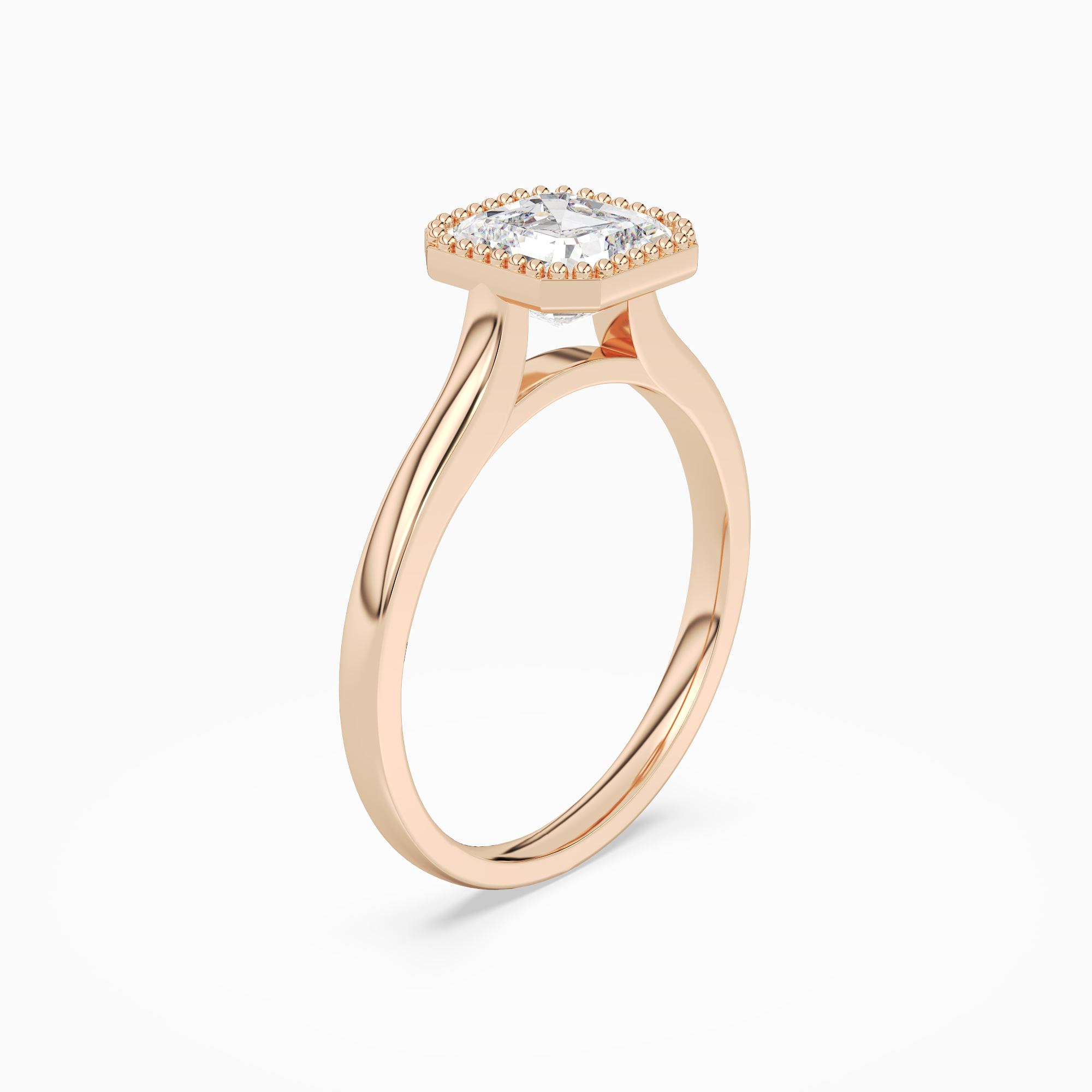 Asscher Milgrain Bezel Solitaire in 14K Rose Gold angled