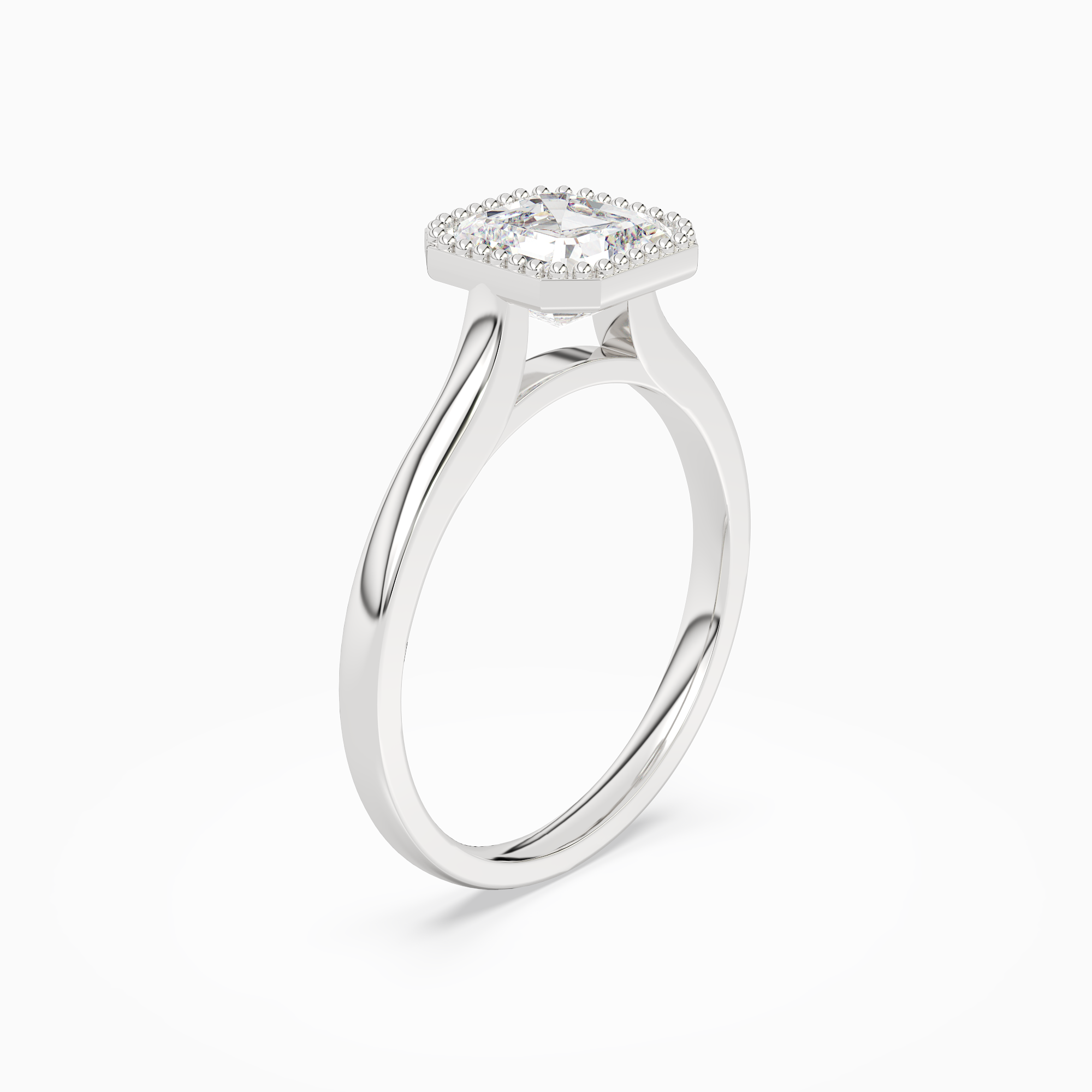 Asscher Milgrain Bezel Solitaire in 18K White Gold angled