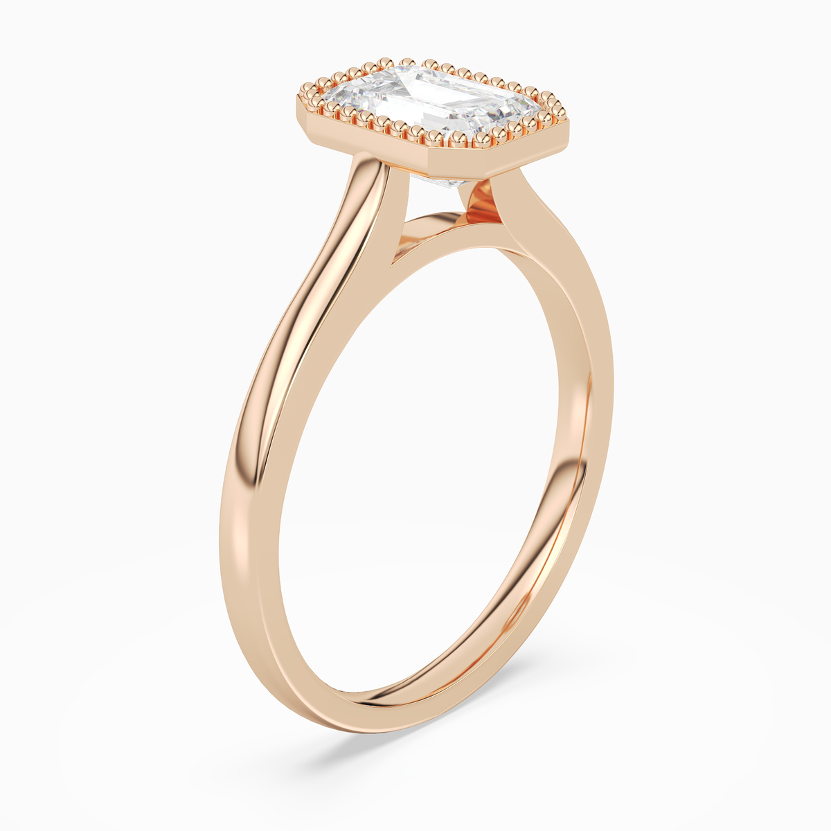 Emerald Milgrain Bezel Solitaire in 14K Rose Gold angled