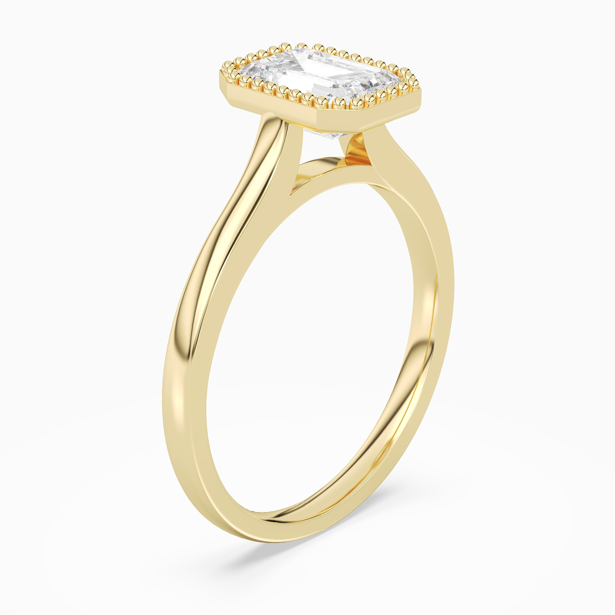Emerald Milgrain Bezel Solitaire in 14K Yellow Gold angled