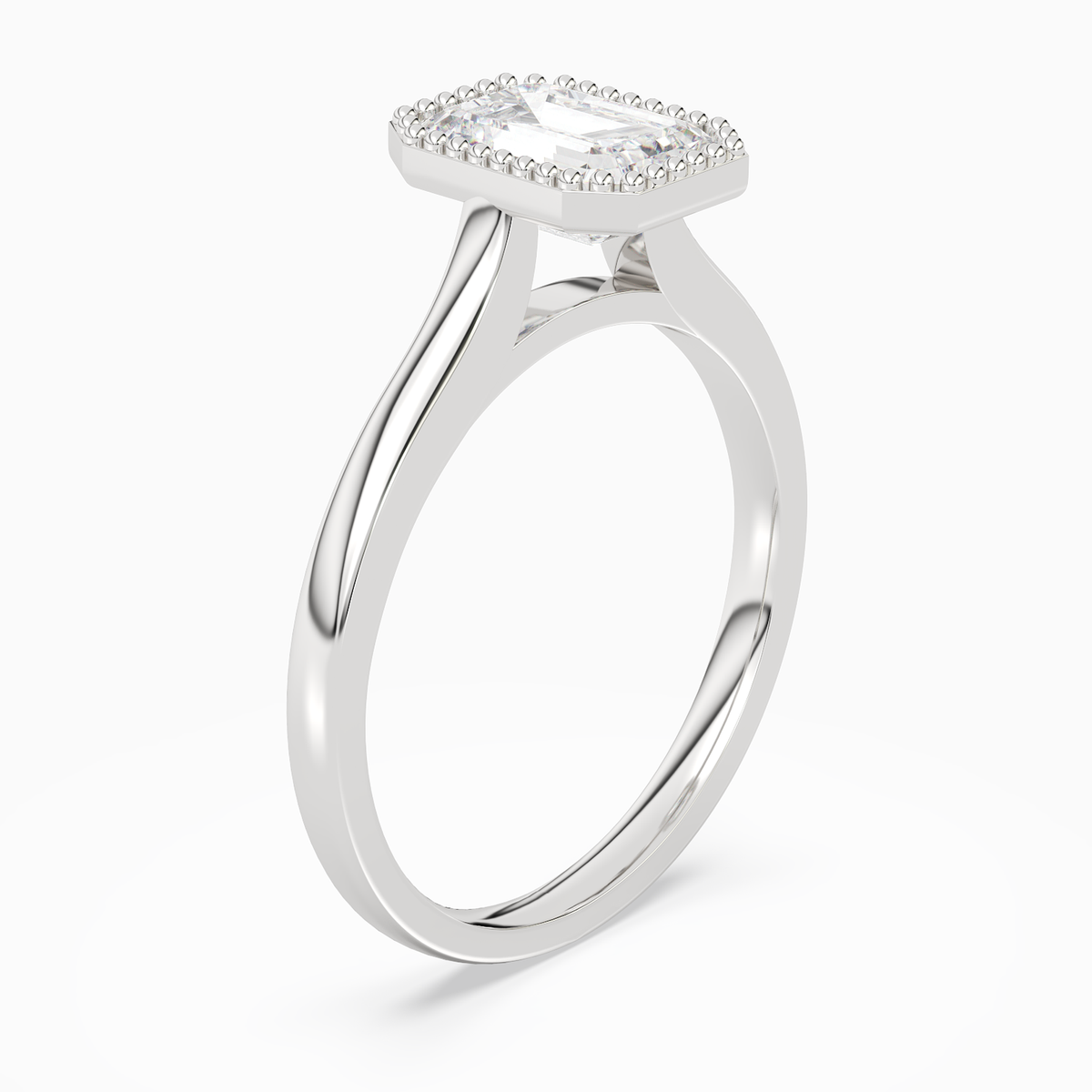 Emerald Milgrain Bezel Solitaire in Platinum angled