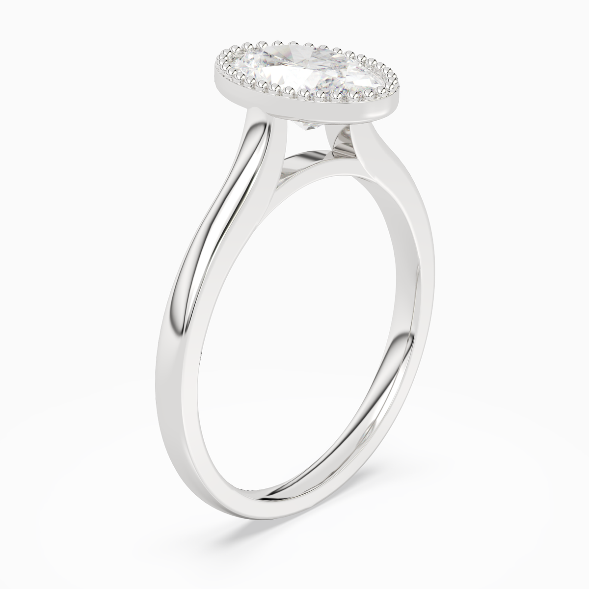 Oval Milgrain Bezel Solitaire in 14K White Gold angled