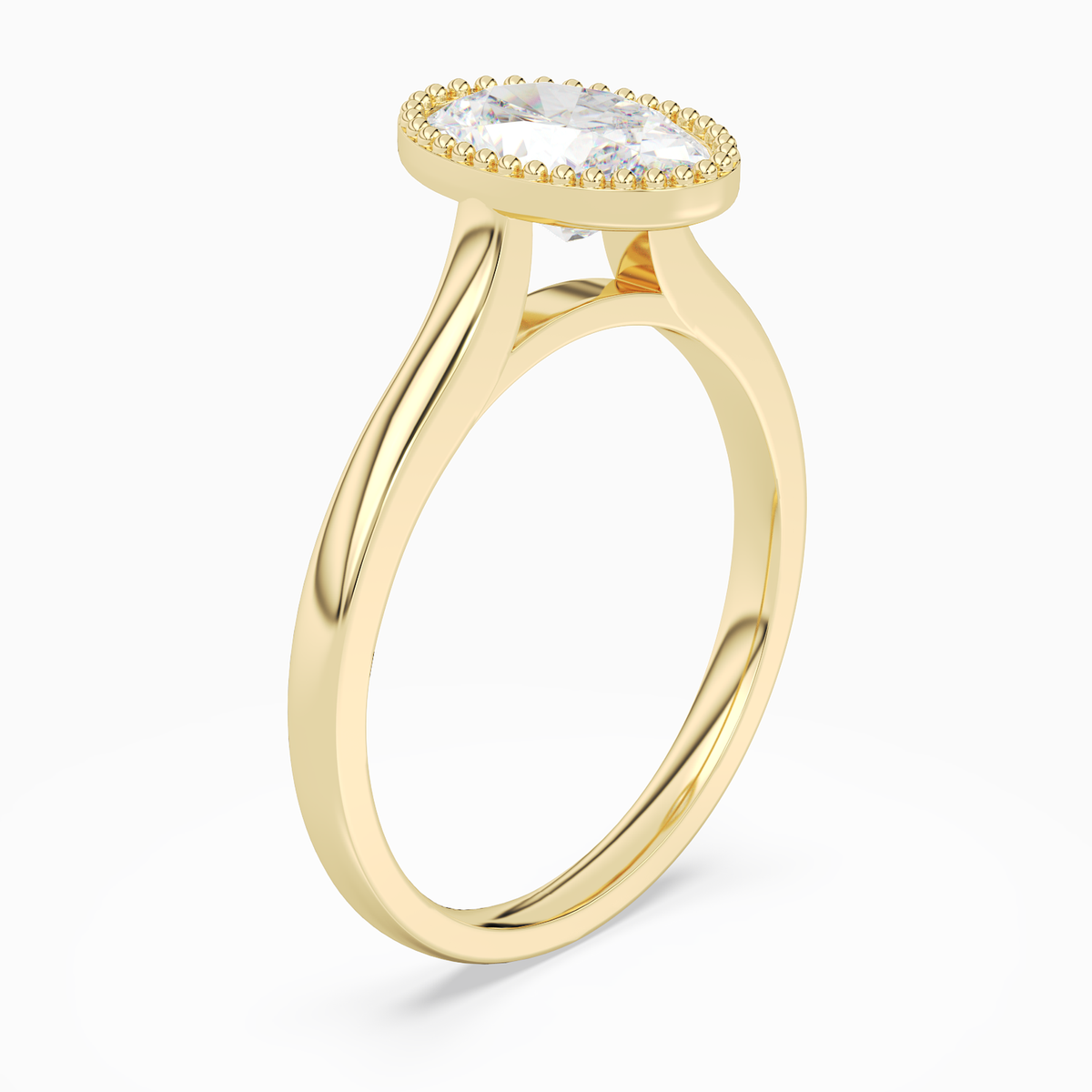 Oval Milgrain Bezel Solitaire in 14K Yellow Gold angled