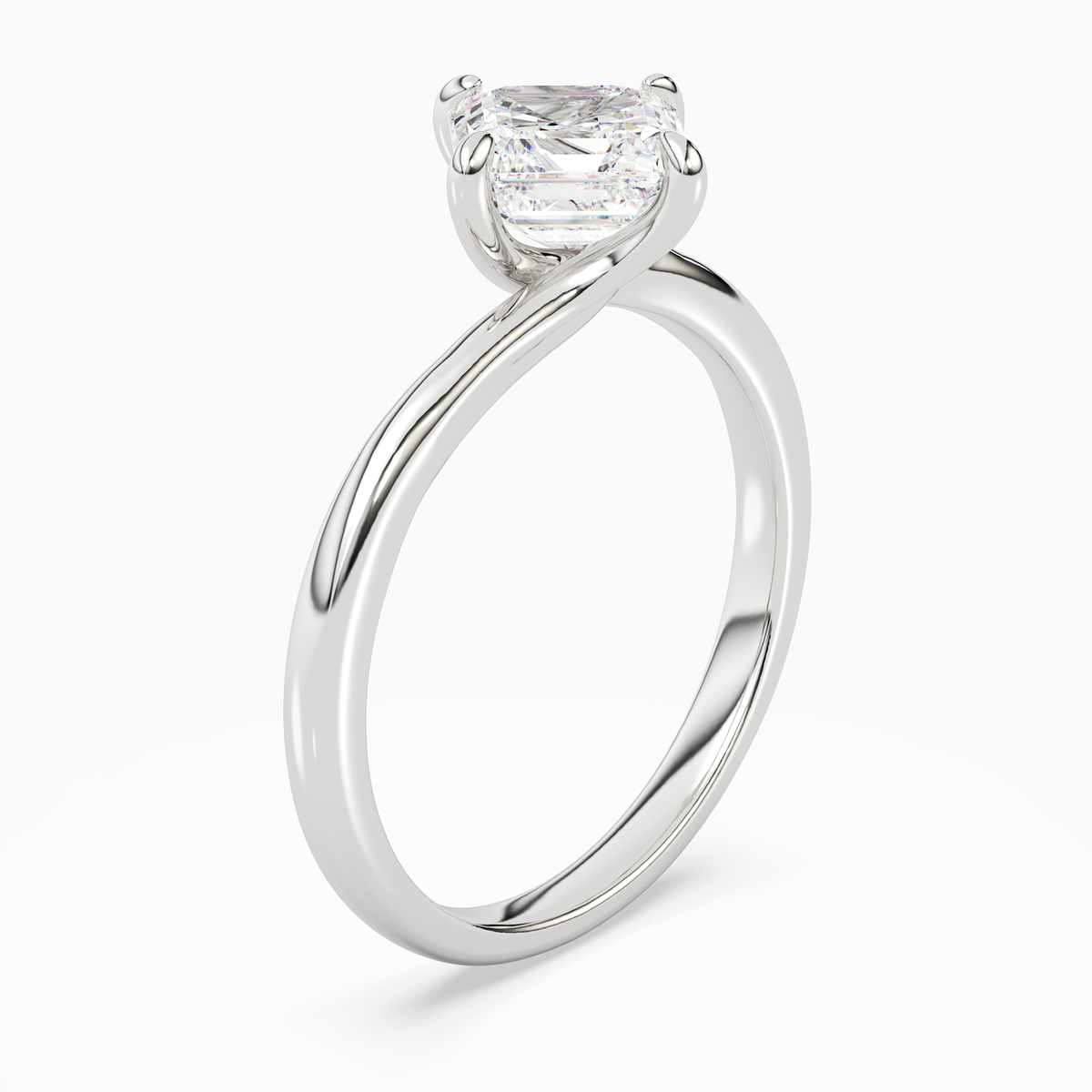 Asscher Bypass Solitaire in 14K White Gold angled