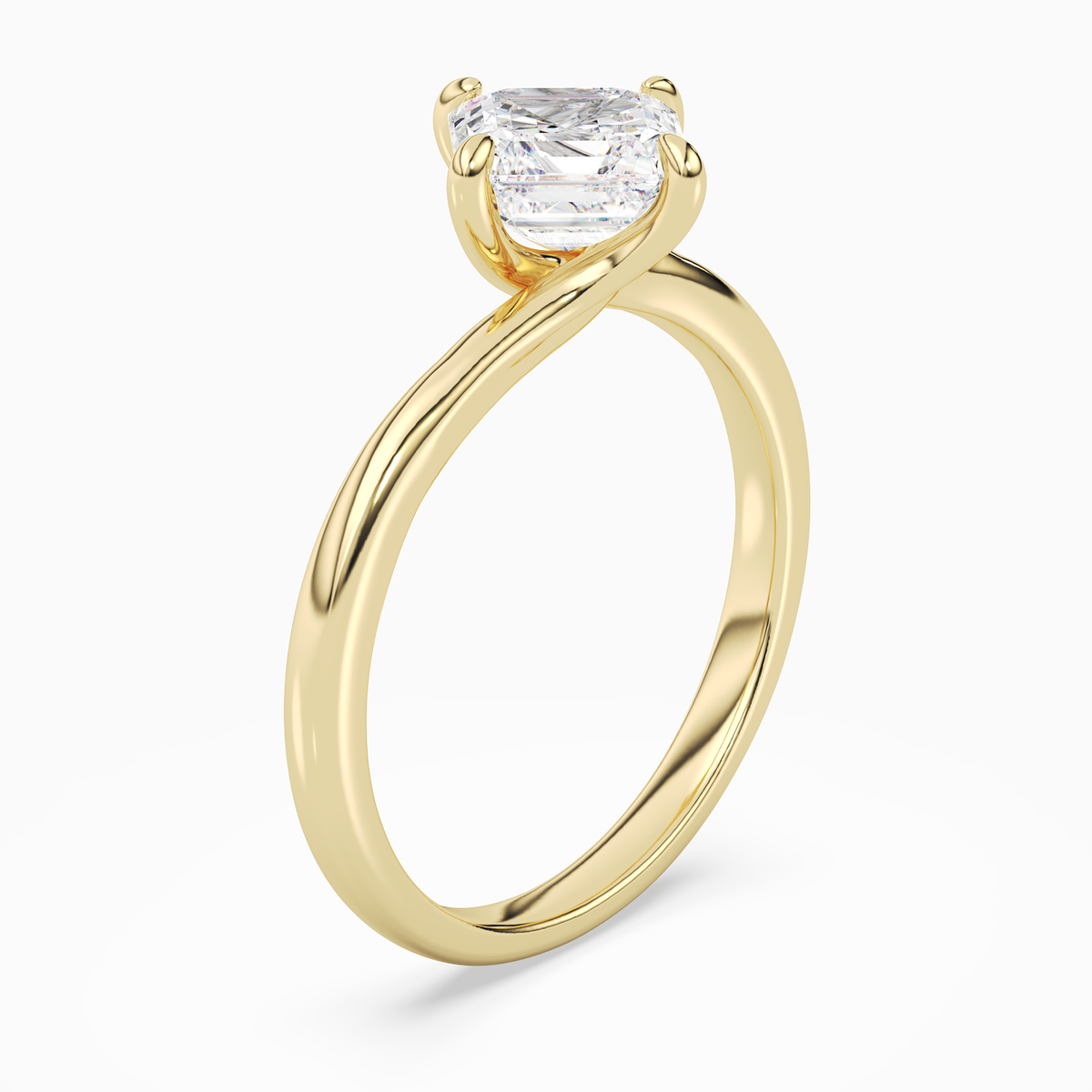 Asscher Bypass Solitaire in 18K Yellow Gold angled