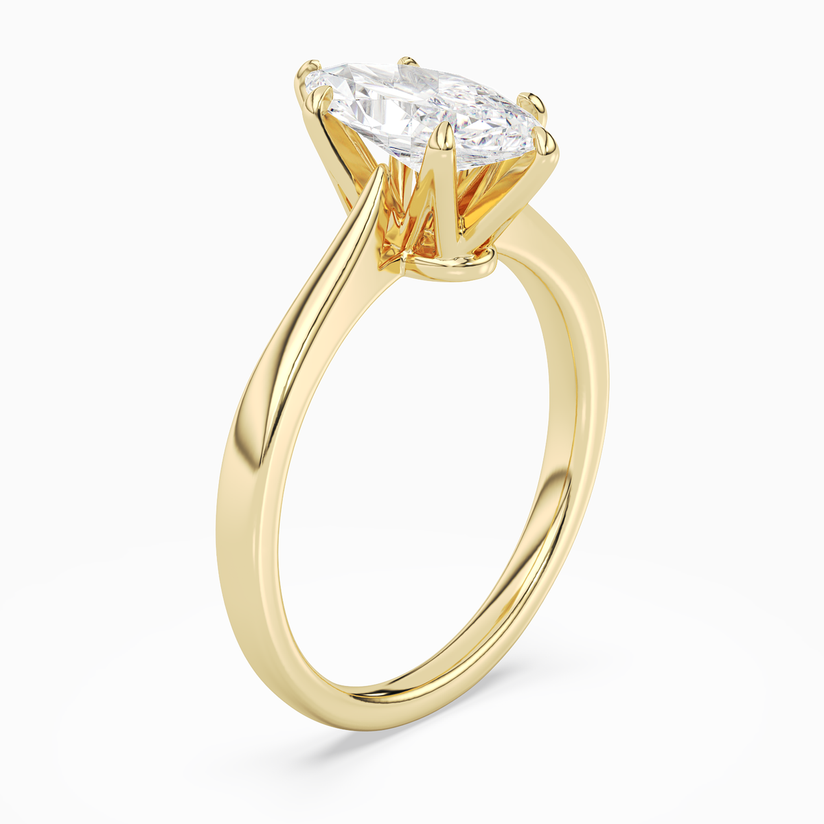 Marquise Tapered Solitaire in 14K Yellow Gold angled