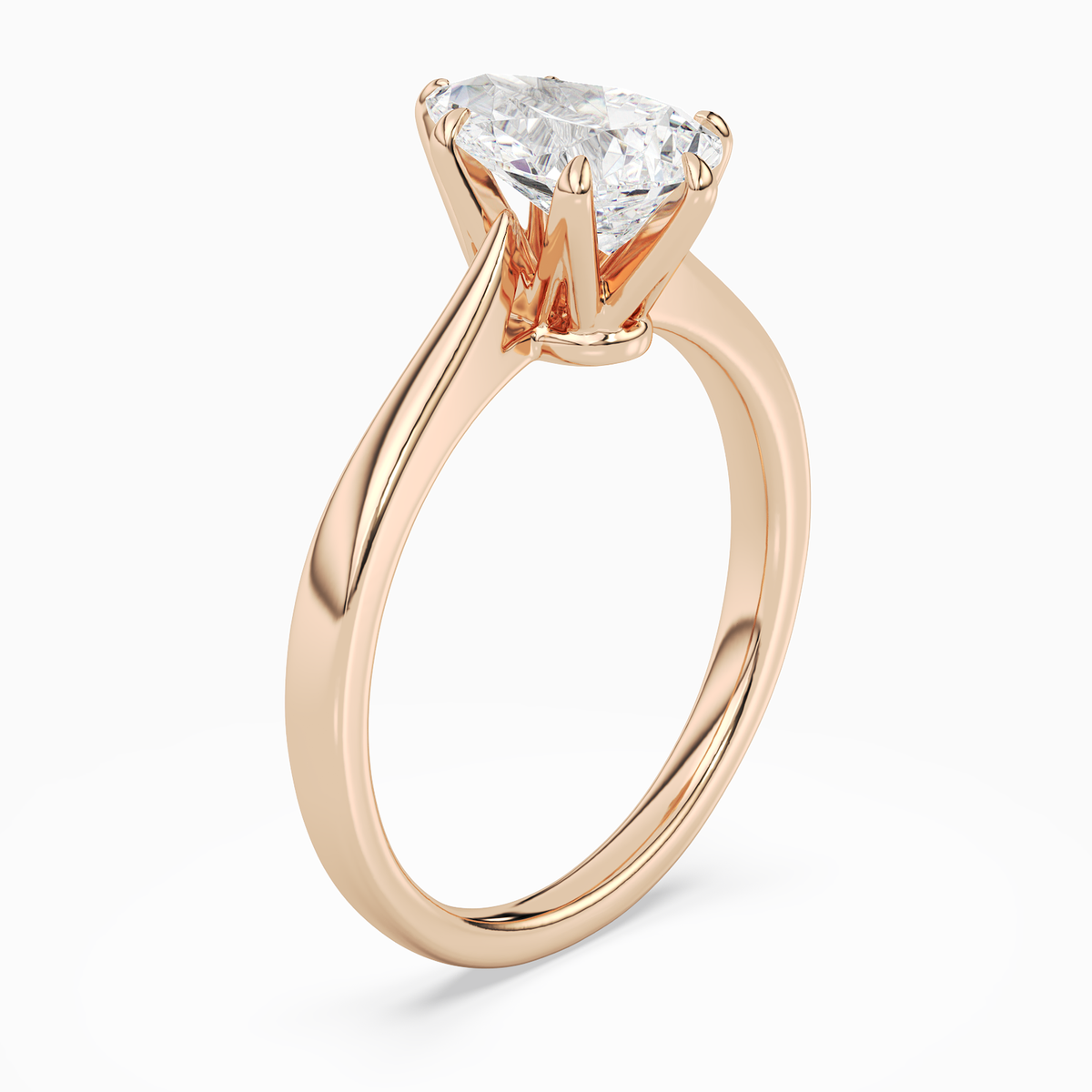 Pear Tapered Solitaire in 14K Rose Gold angled