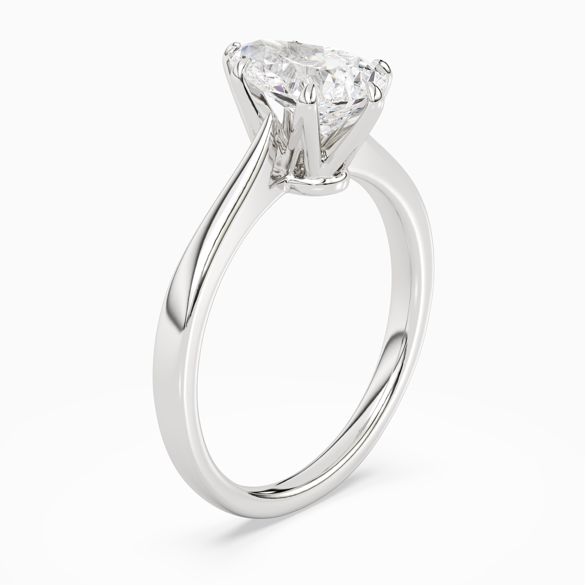 Pear Tapered Solitaire in 14K White Gold angled
