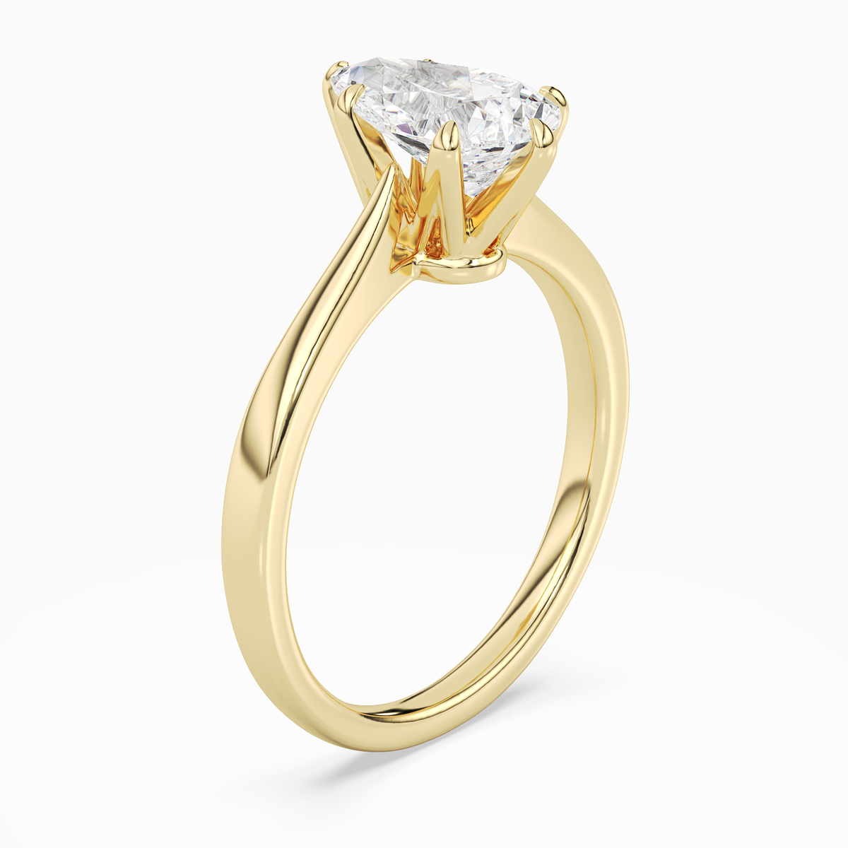 Pear Tapered Solitaire in 14K Yellow Gold angled