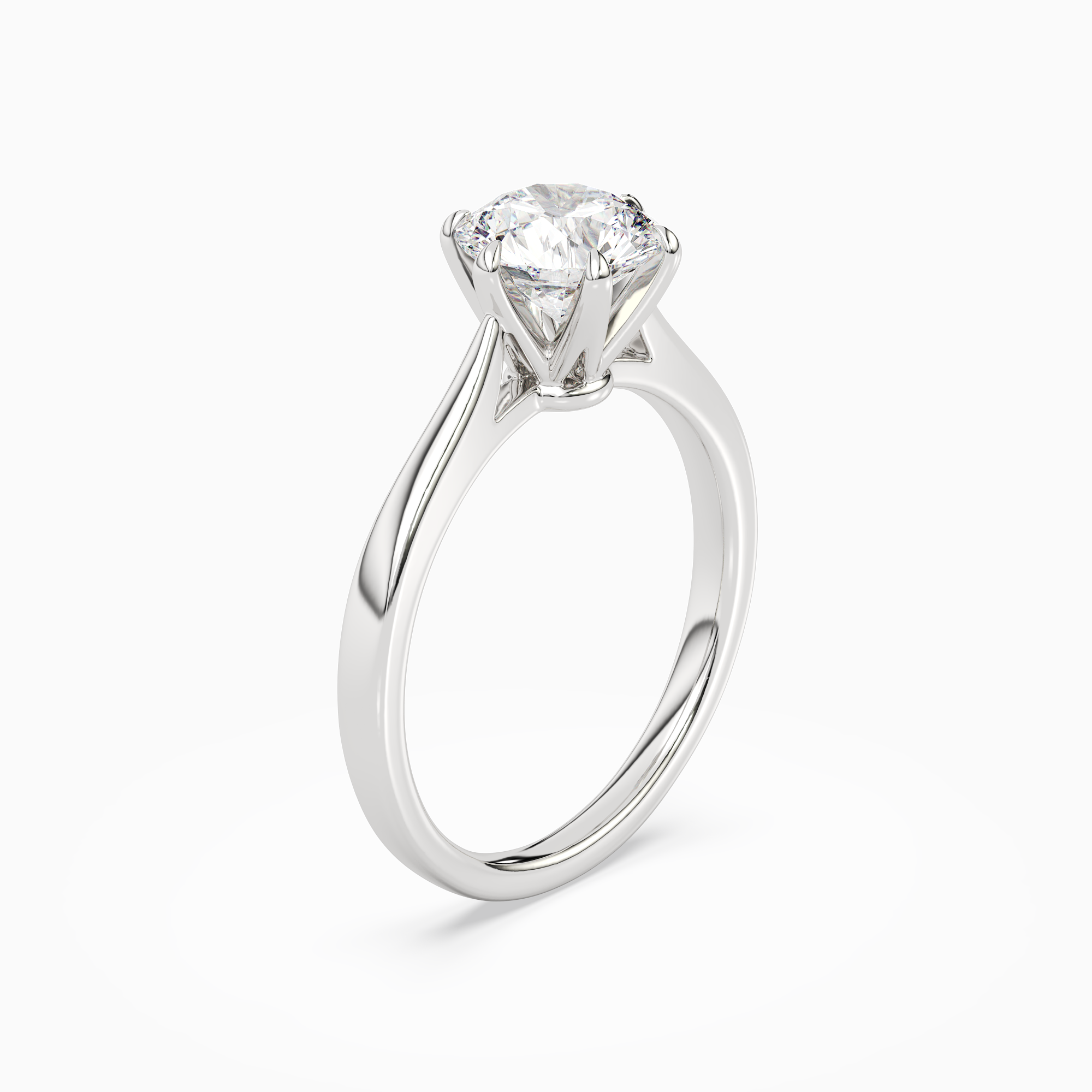 Round Tapered Solitaire in 18K White Gold angled