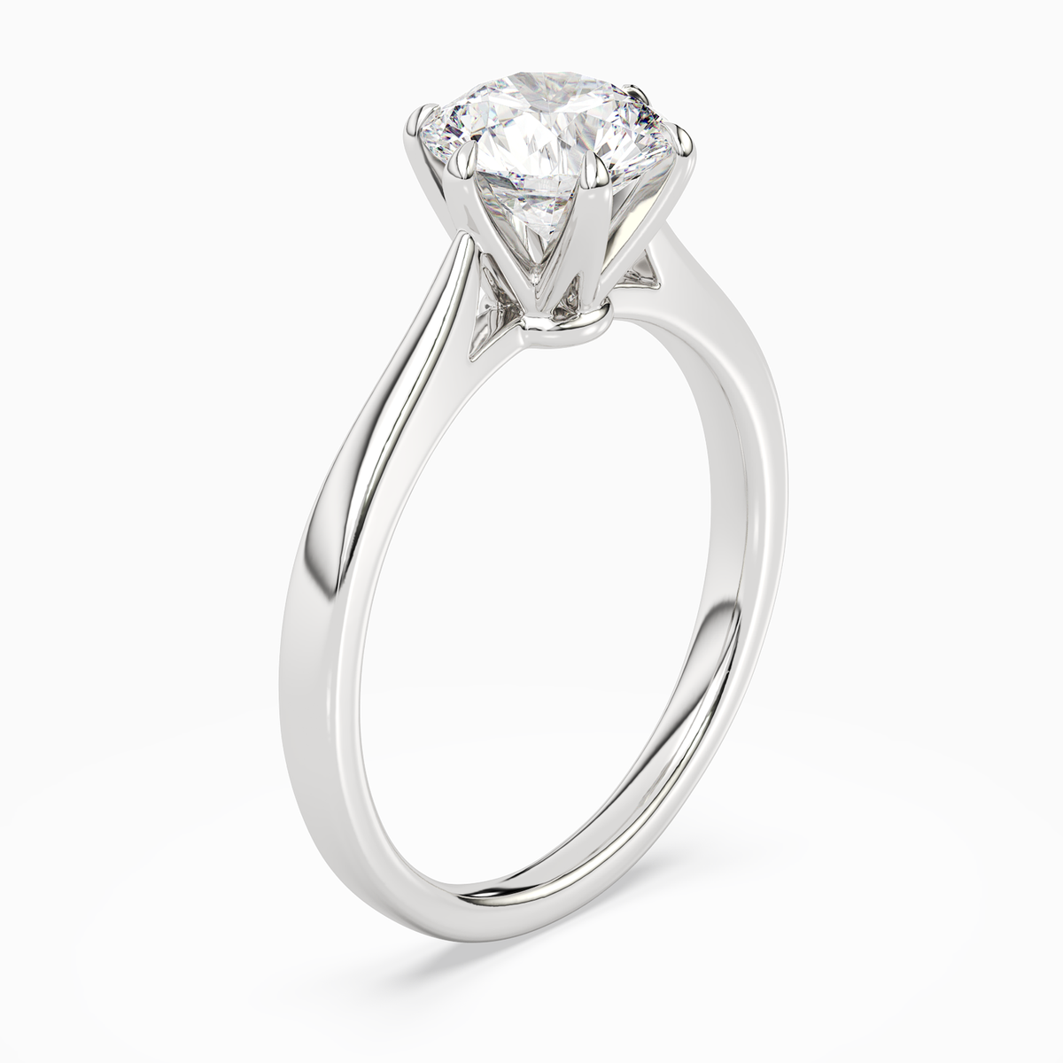 Round Tapered Solitaire in 18K White Gold angled