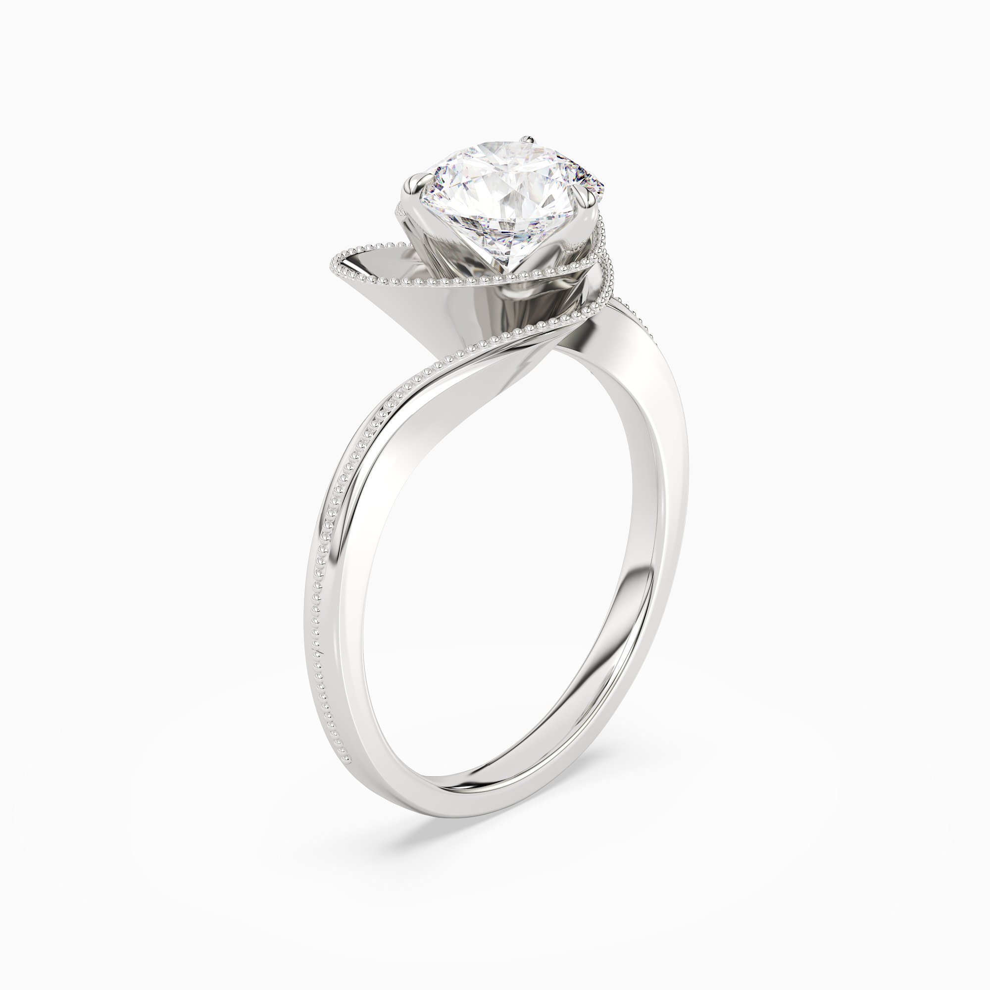 Round Natural-Inspired Crossover Solitaire in 18K White Gold angled
