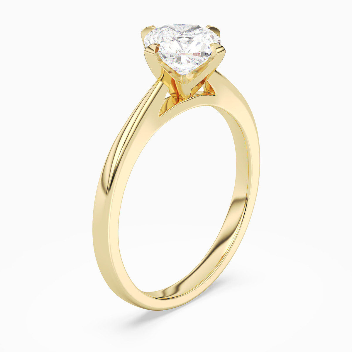 Cushion Petal Head Solitaire in 14K Yellow Gold angled