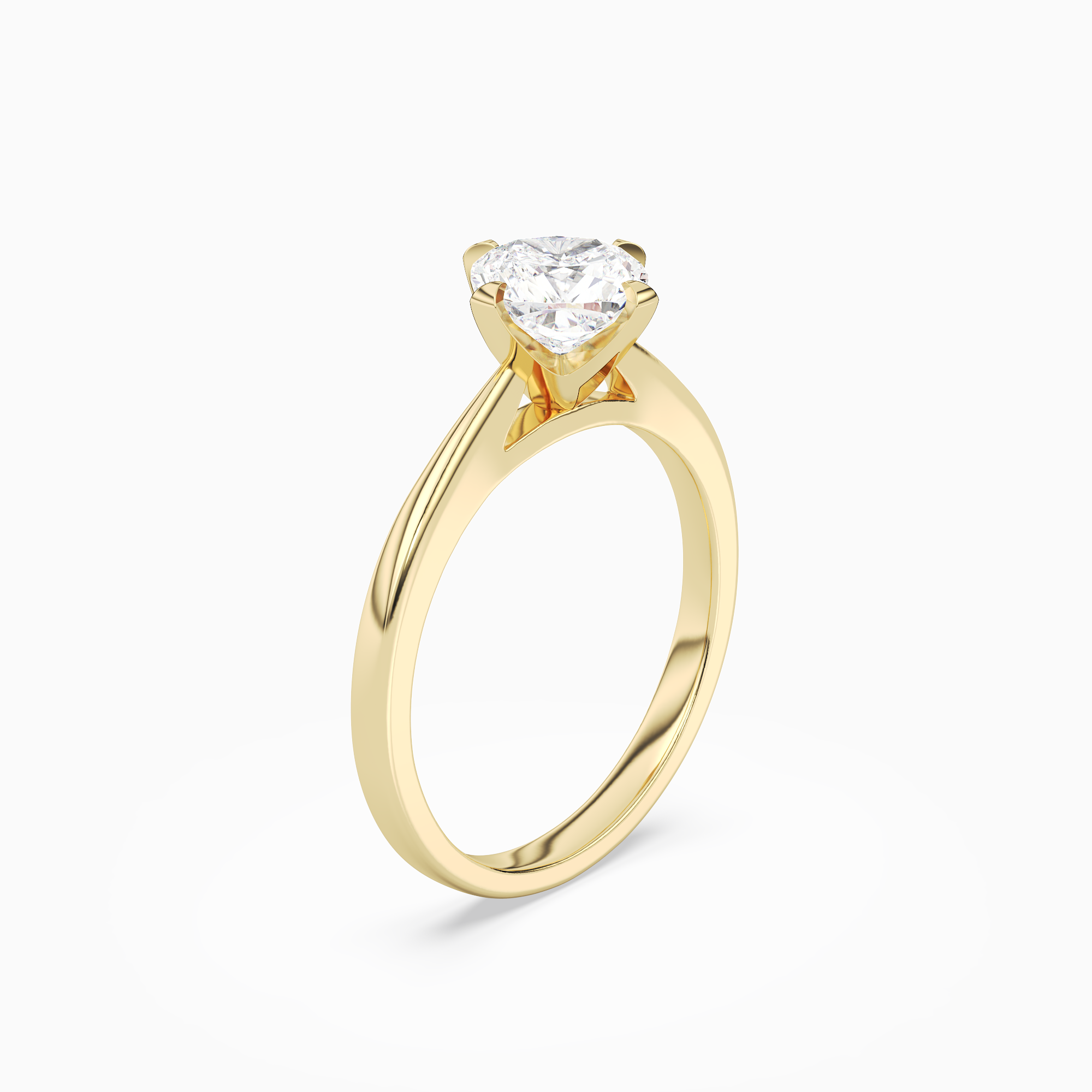 Cushion Petal Head Solitaire in 18K Yellow Gold angled