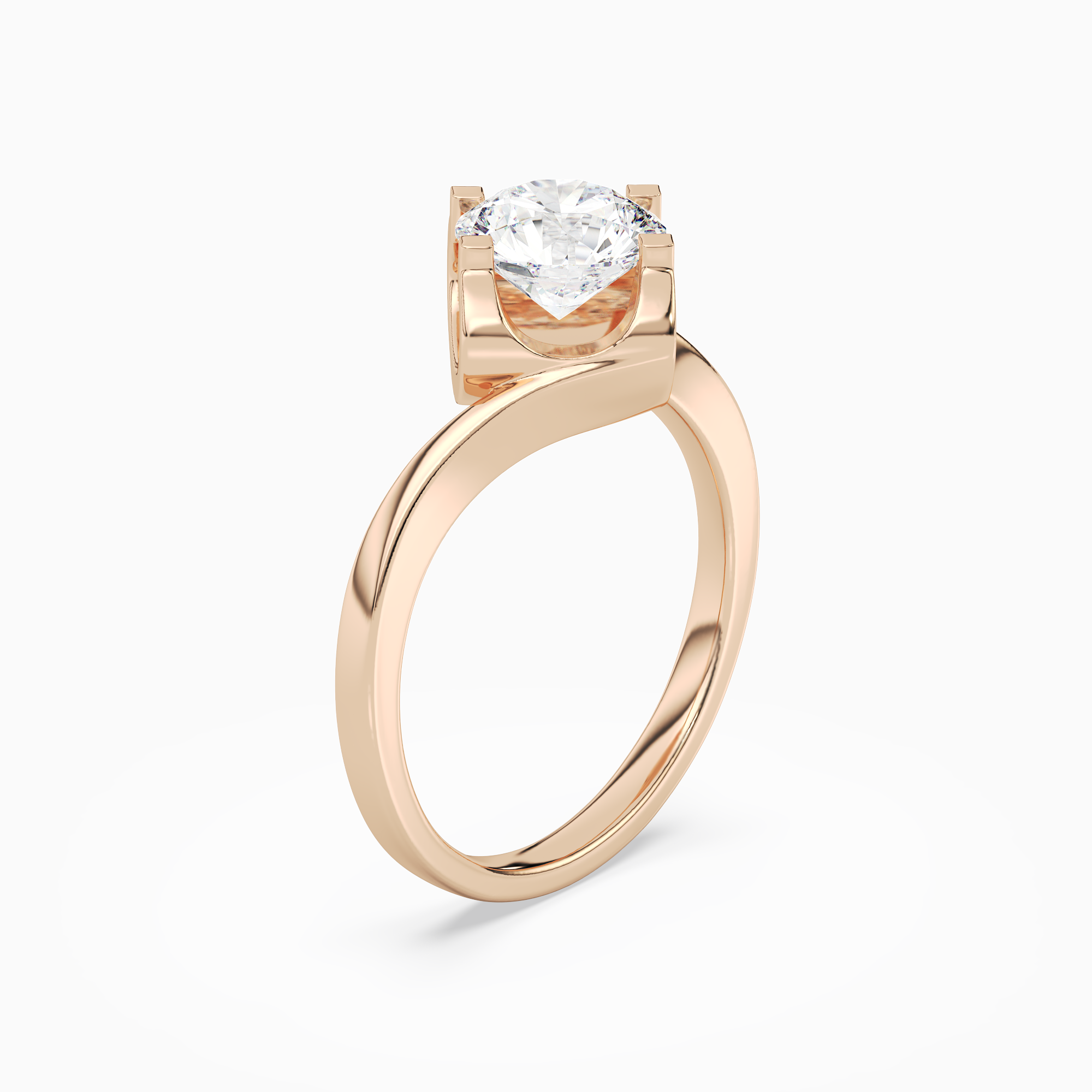 Round Bypass Solitaire in 14K Rose Gold angled