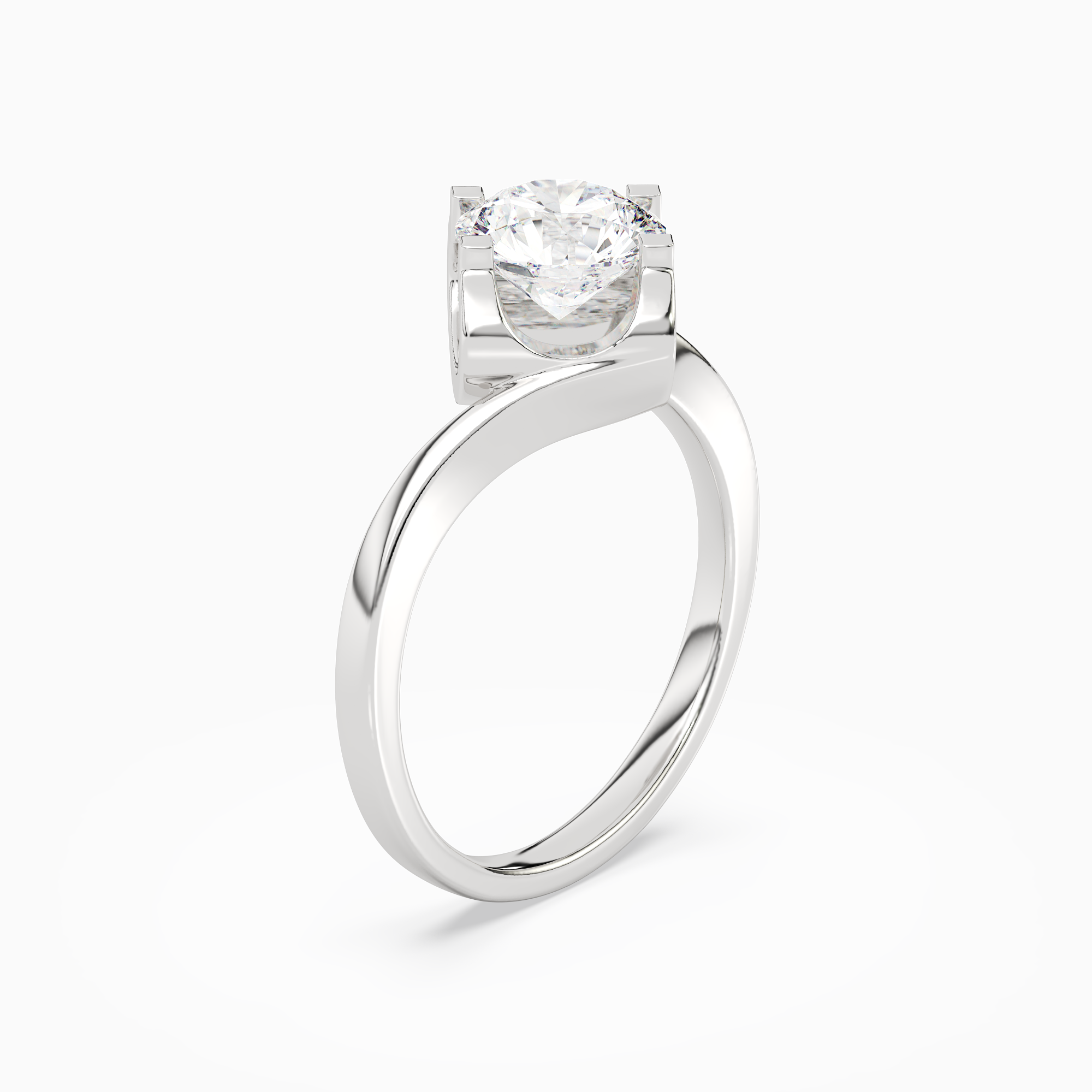 Round Bypass Solitaire in 14K White Gold angled