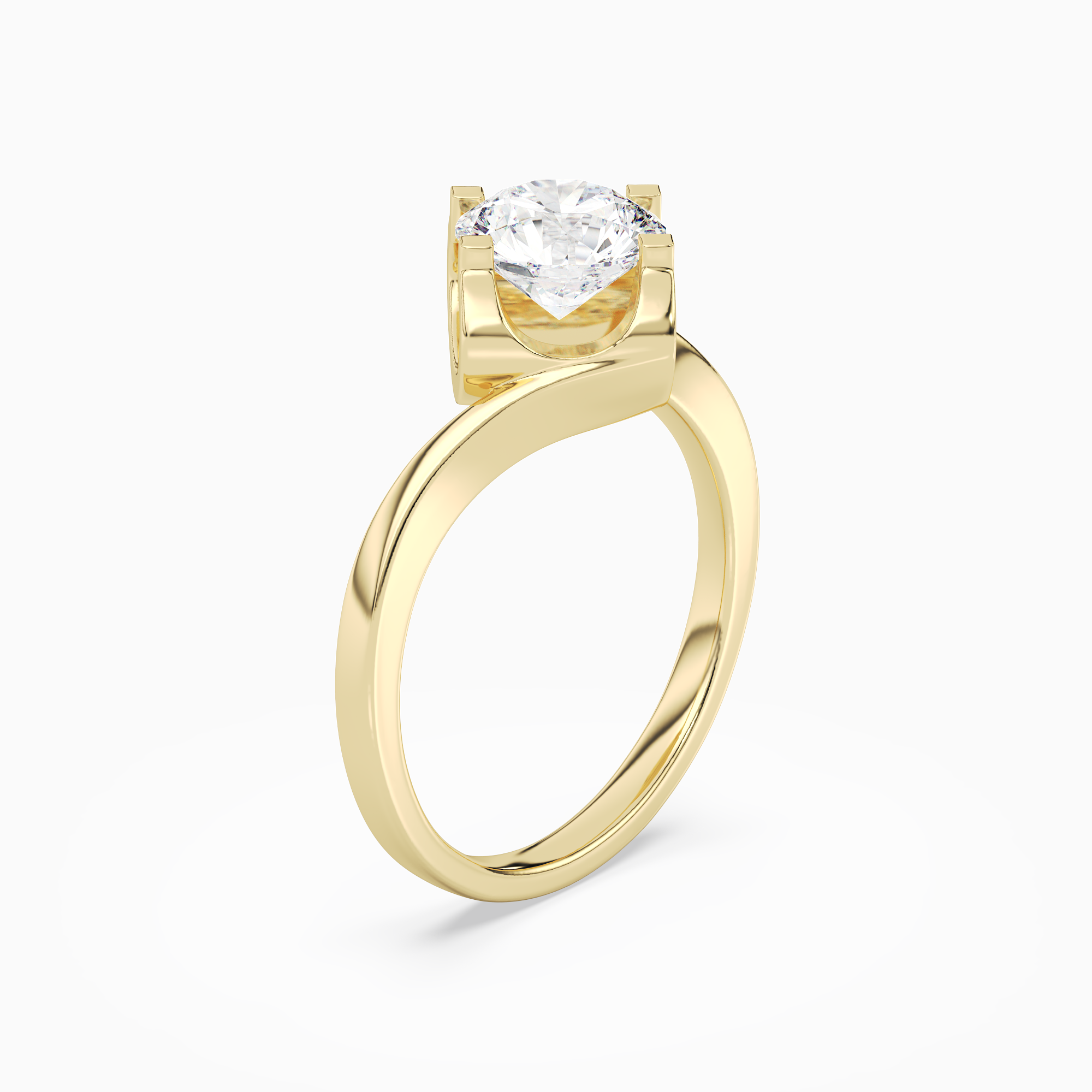 Round Bypass Solitaire in 14K Yellow Gold angled