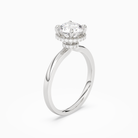 Round Double Hidden Halo Plain in 18K White Gold angled