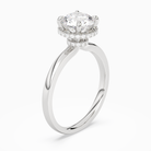 Round Double Hidden Halo Plain in 18K White Gold angled