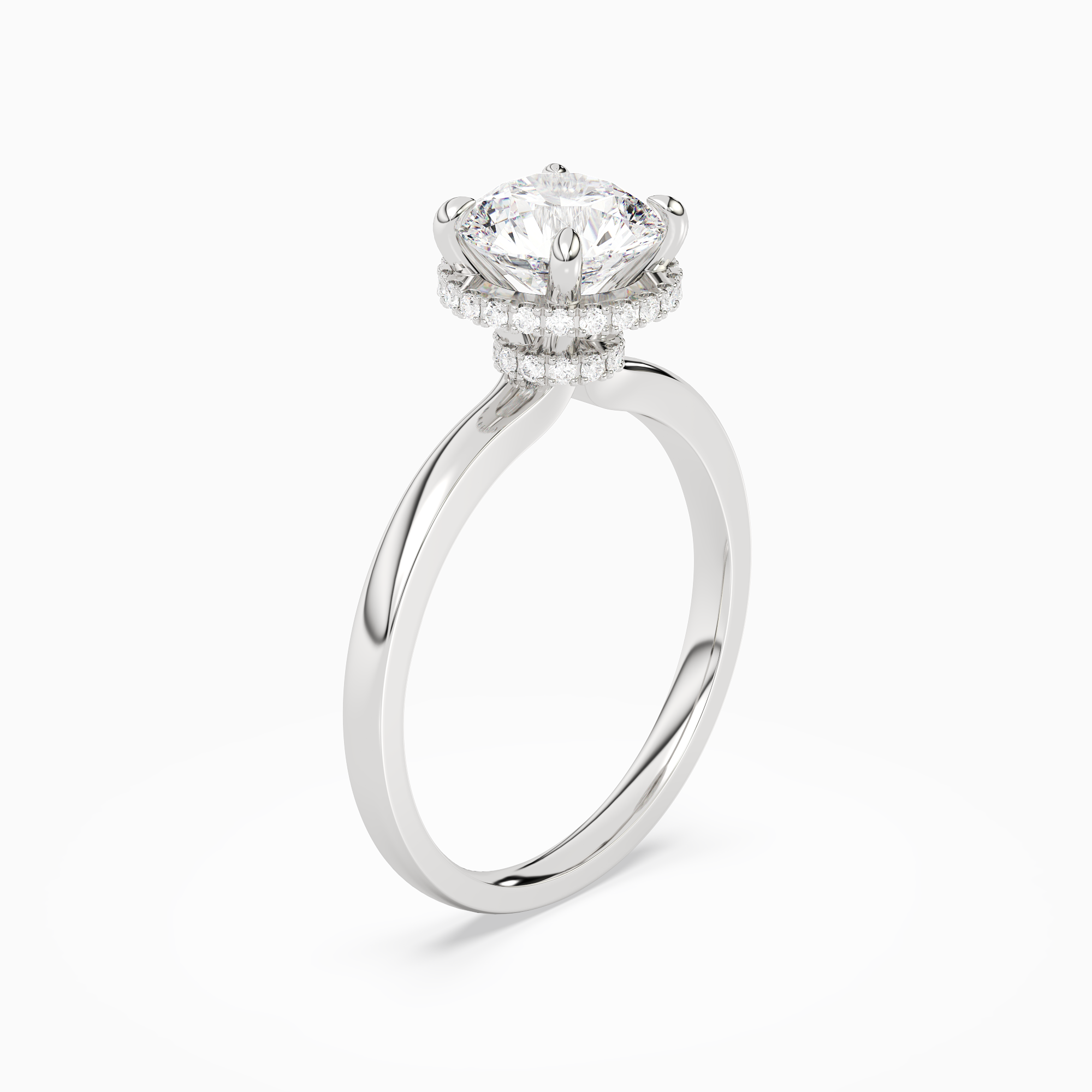 Round Double Hidden Halo Plain in Platinum angled