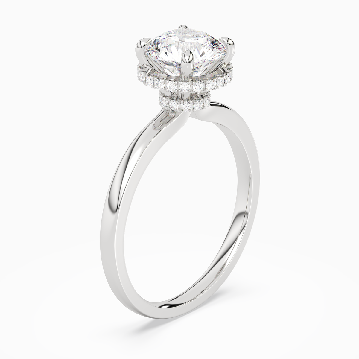 Round Double Hidden Halo Plain in Platinum angled