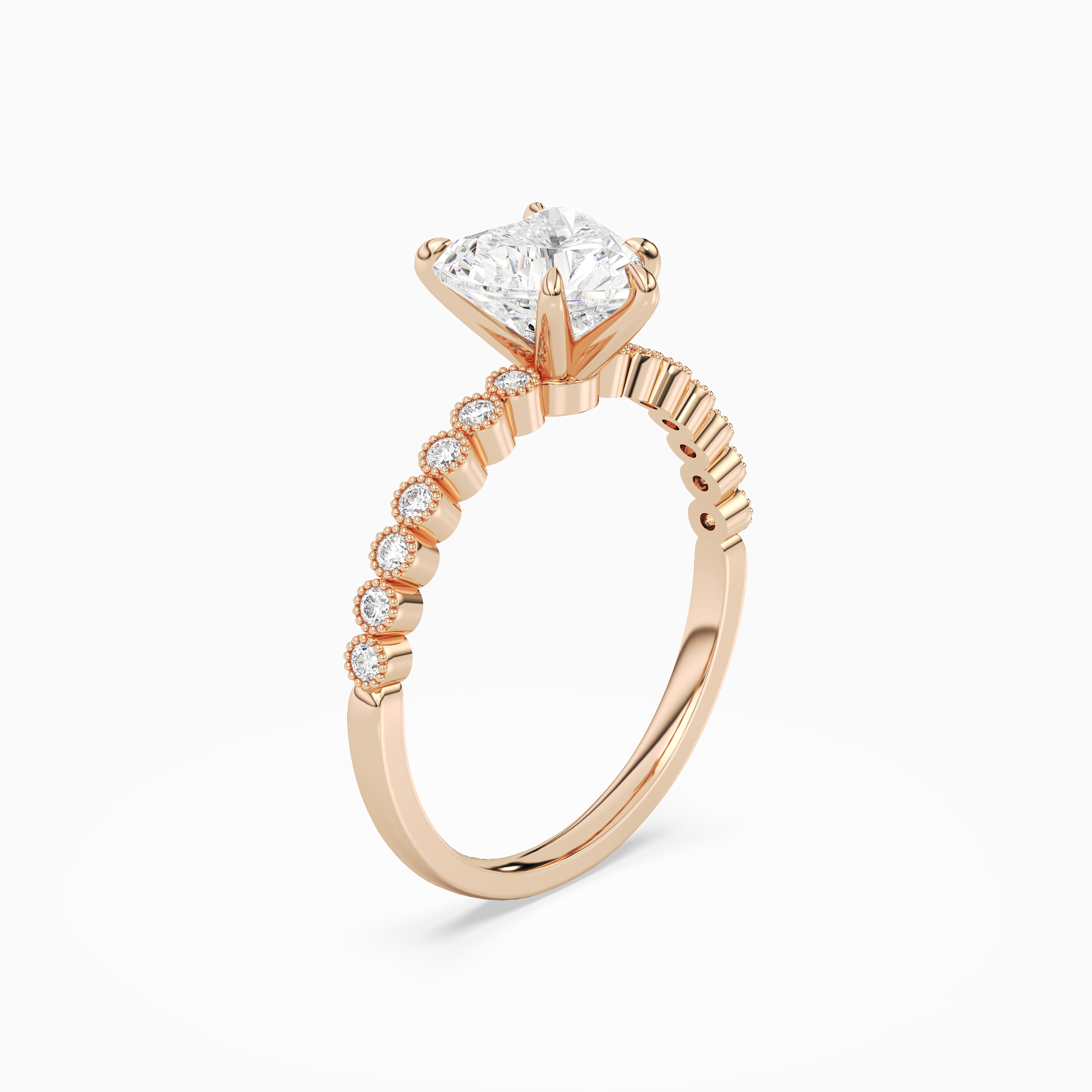 Heart Accent Shoulder Solitaire in 14K Rose Gold angled