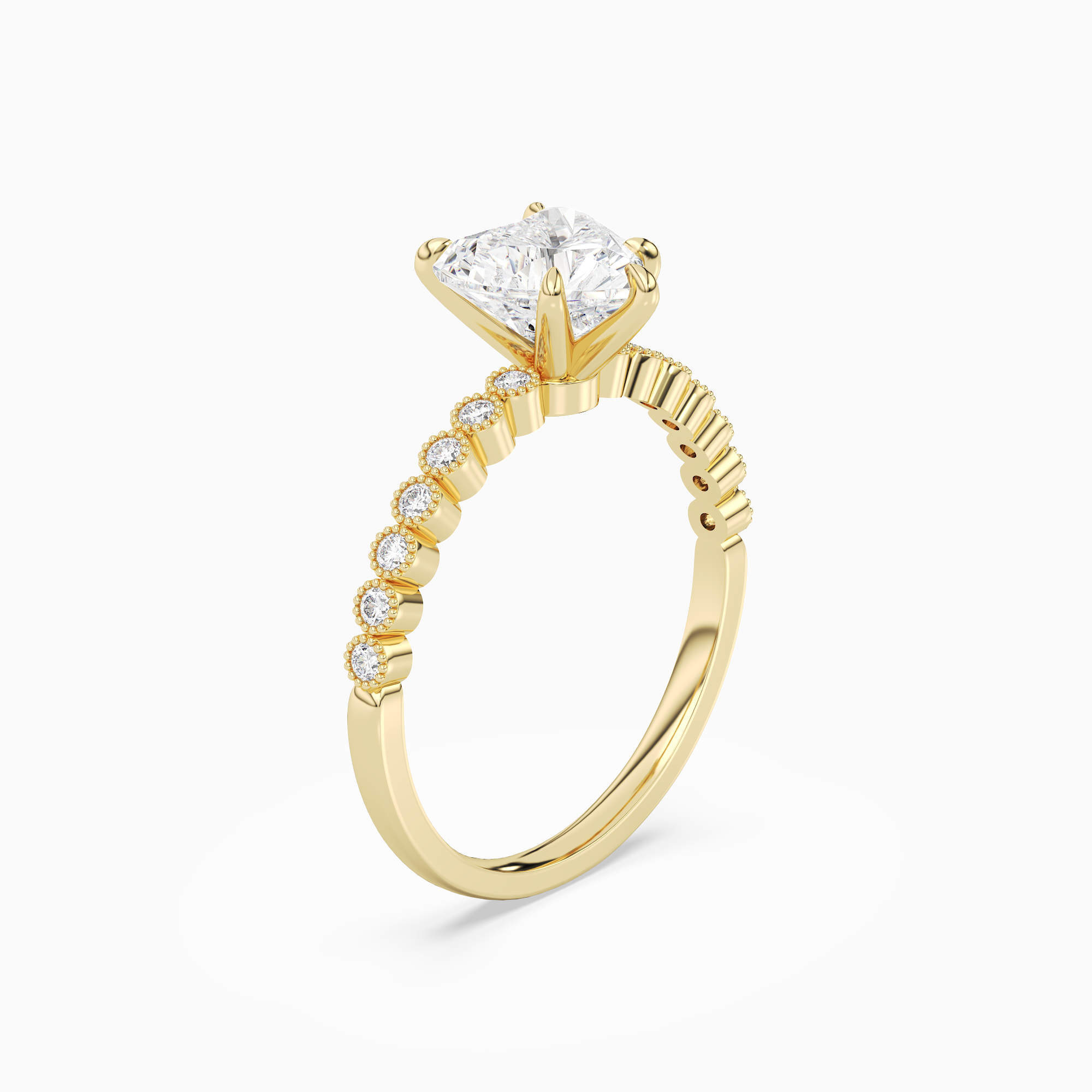 Heart Accent Shoulder Solitaire in 14K Yellow Gold angled