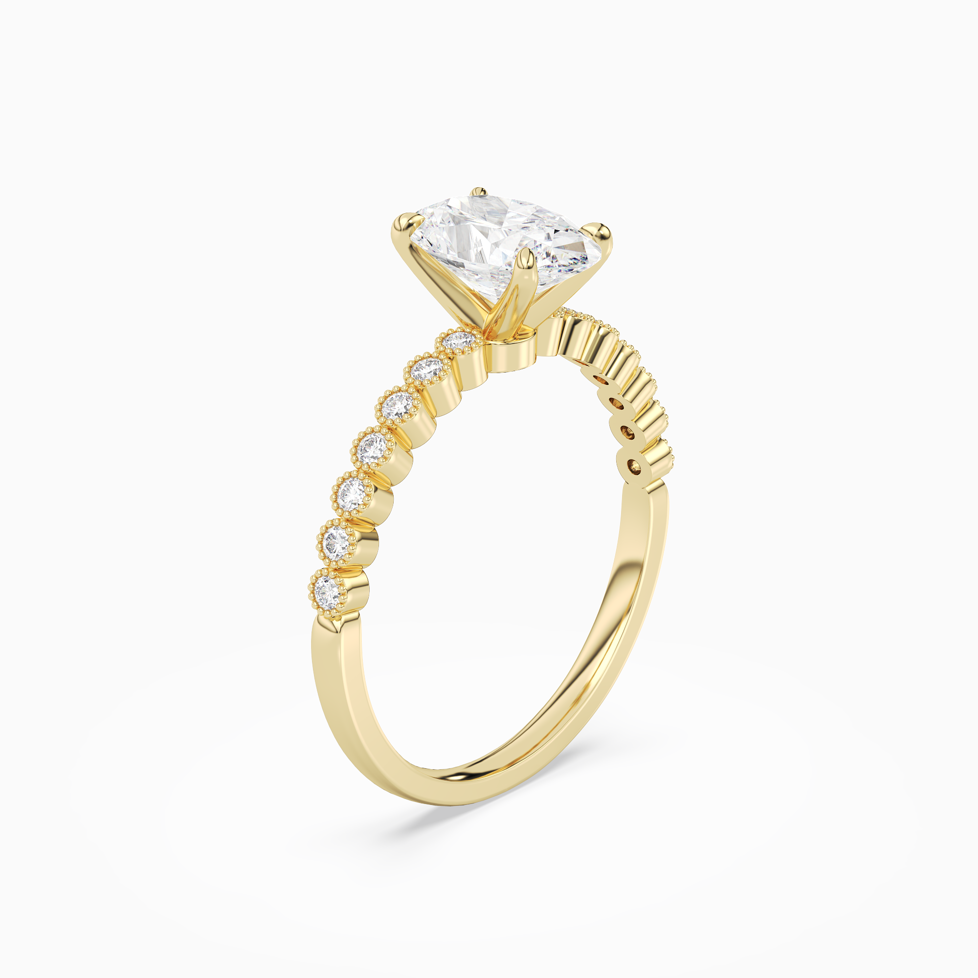 Oval Accent Shoulder Solitaire in 14K Yellow Gold angled