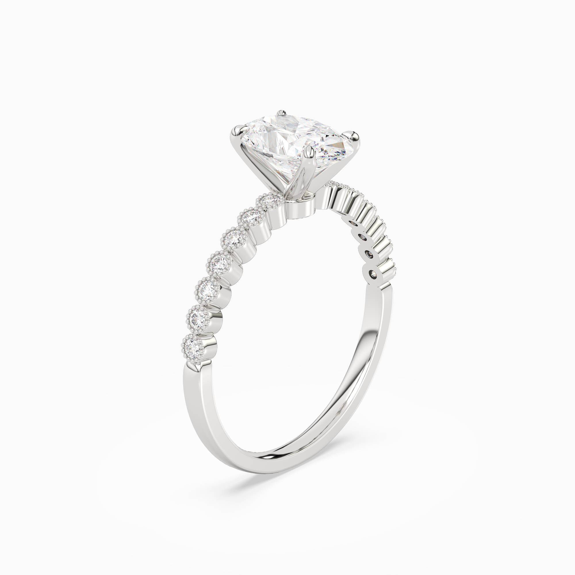 Oval Accent Shoulder Solitaire in Platinum angled