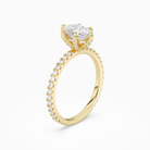 Oval Hidden Halo Accent Six-Prong Pavé in 18K Yellow Gold angled