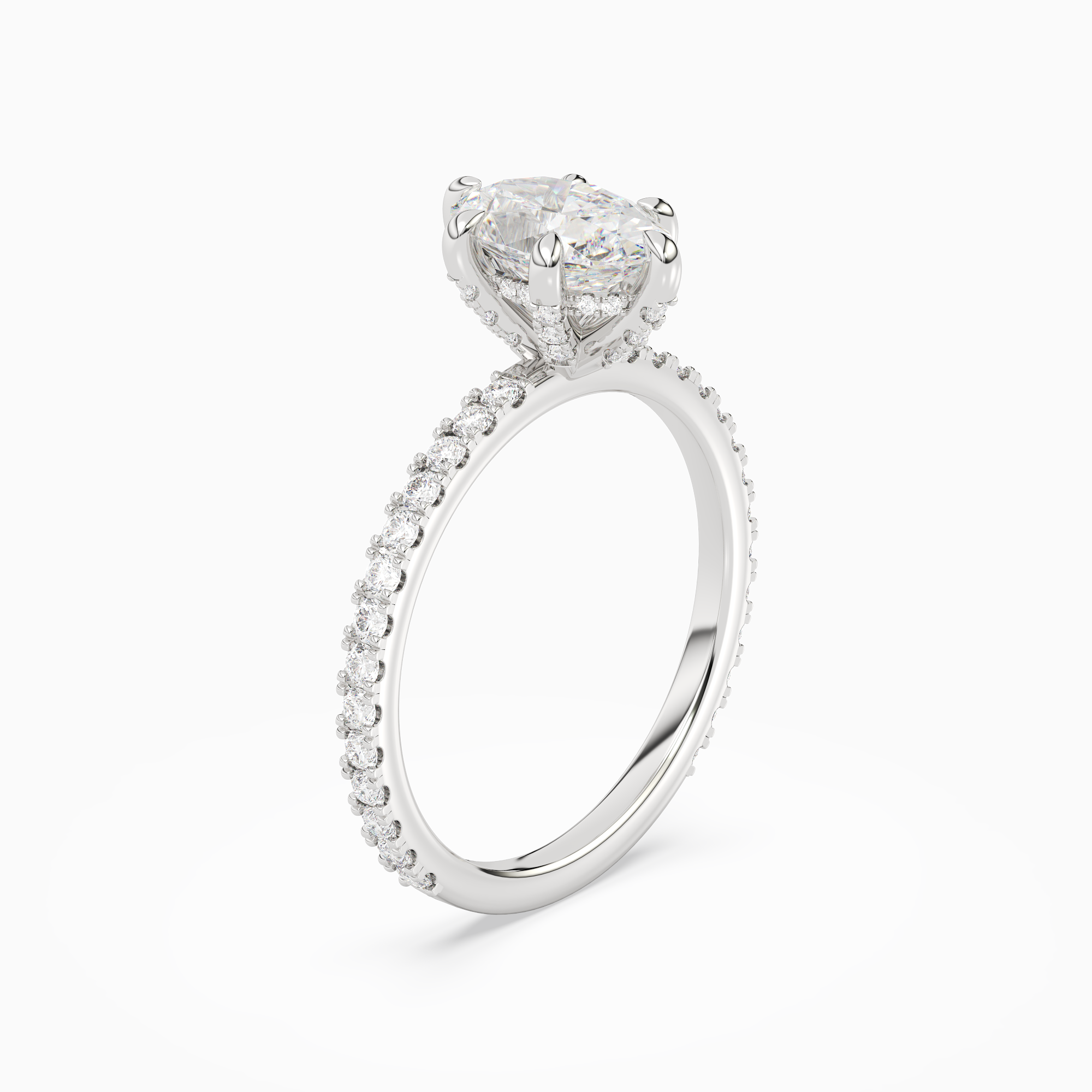 Oval Hidden Halo Accent Six-Prong Pavé in Platinum angled