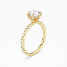 Round Hidden Halo Accent Six-Prong Pavé in 14K Yellow Gold angled