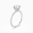 Round Hidden Halo Accent Six-Prong Pavé in Platinum angled