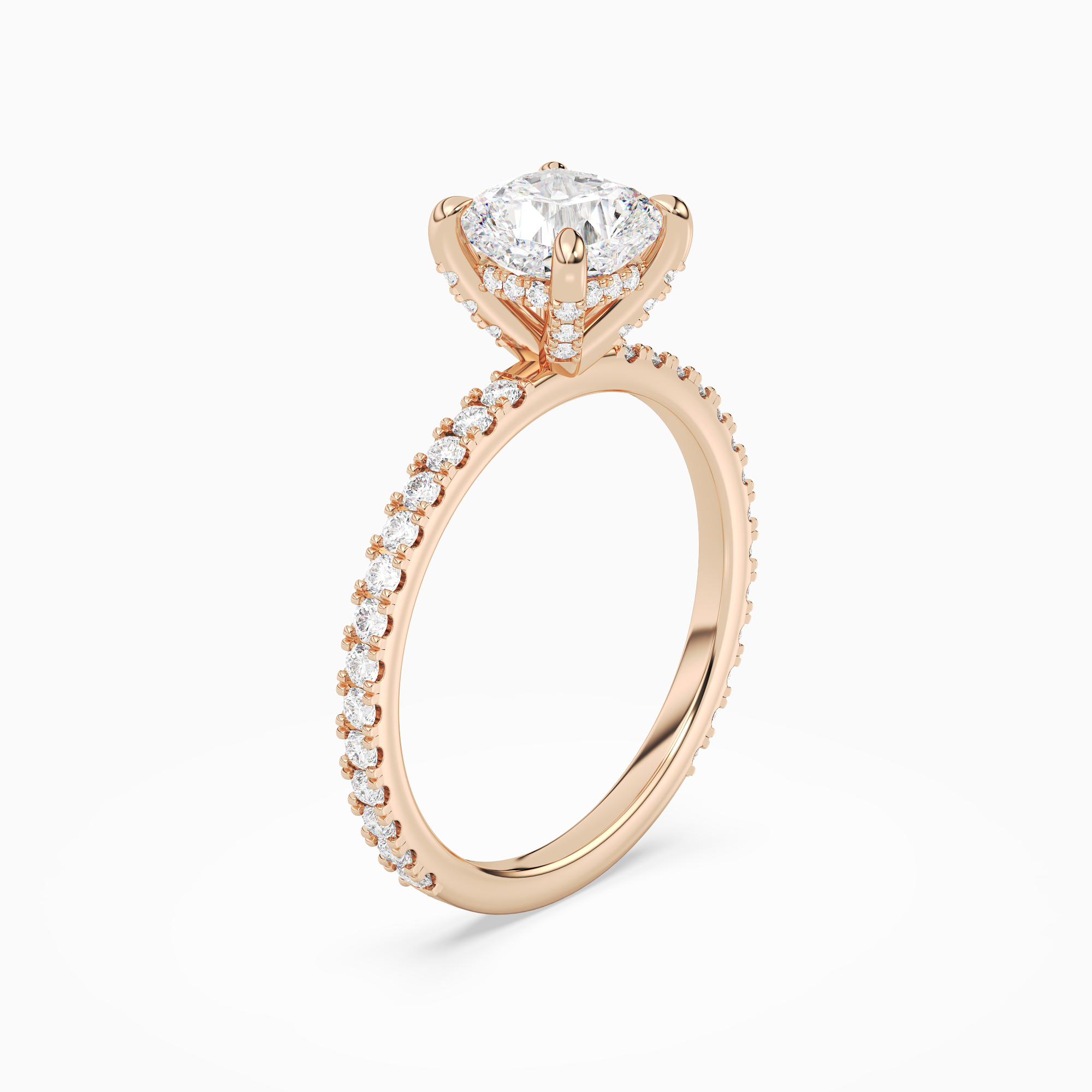 Cushion Hidden Halo Accent Luxe Pavé in 14K Rose Gold angled