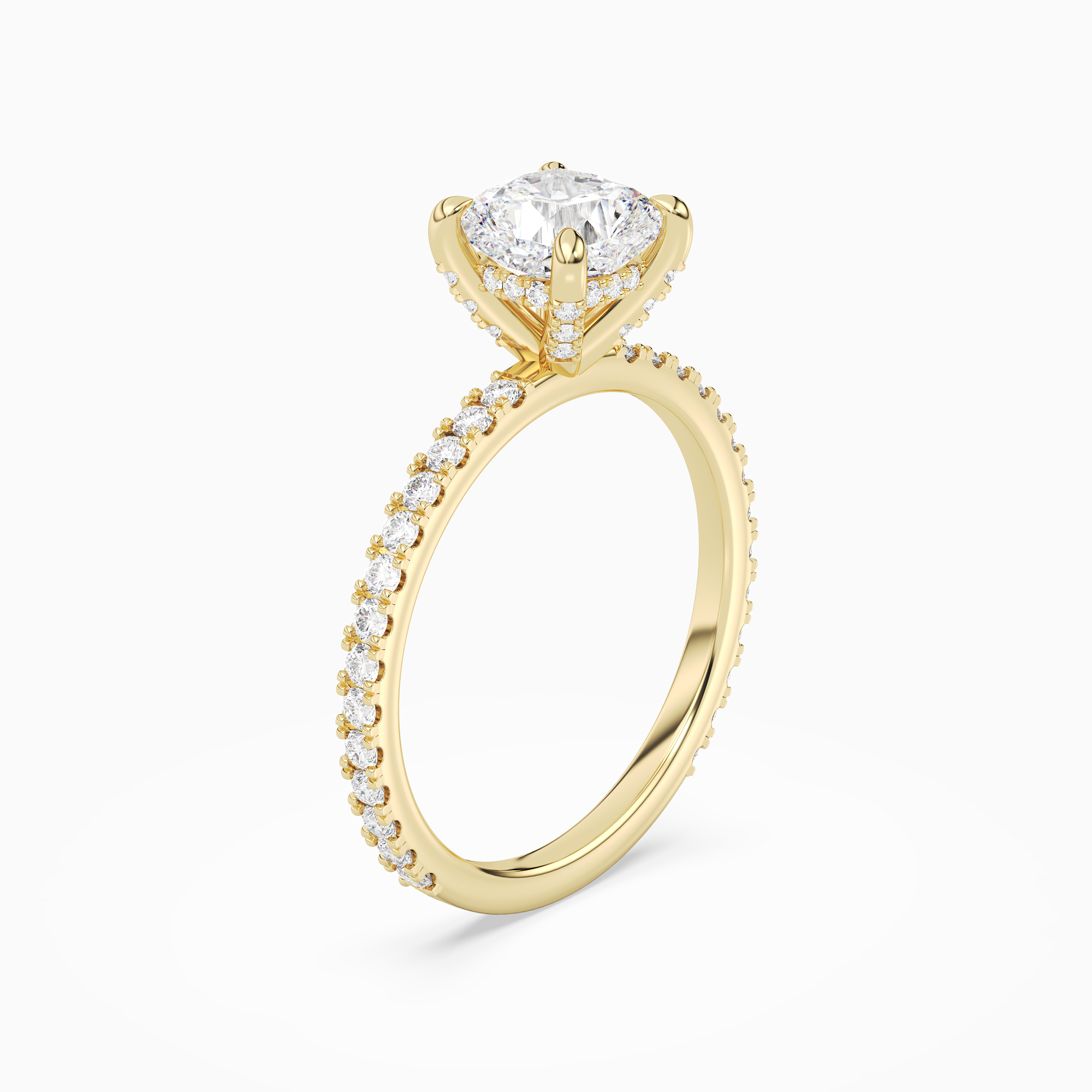 Cushion Hidden Halo Accent Luxe Pavé in 14K Yellow Gold angled
