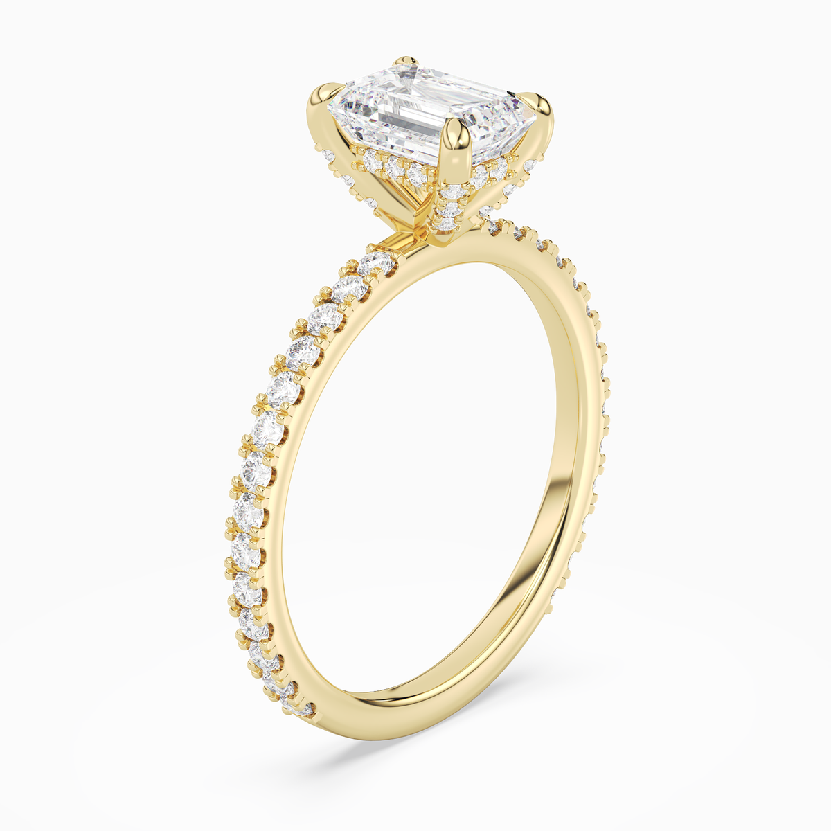 Emerald Hidden Halo Accent Luxe Pavé in 14K Yellow Gold angled