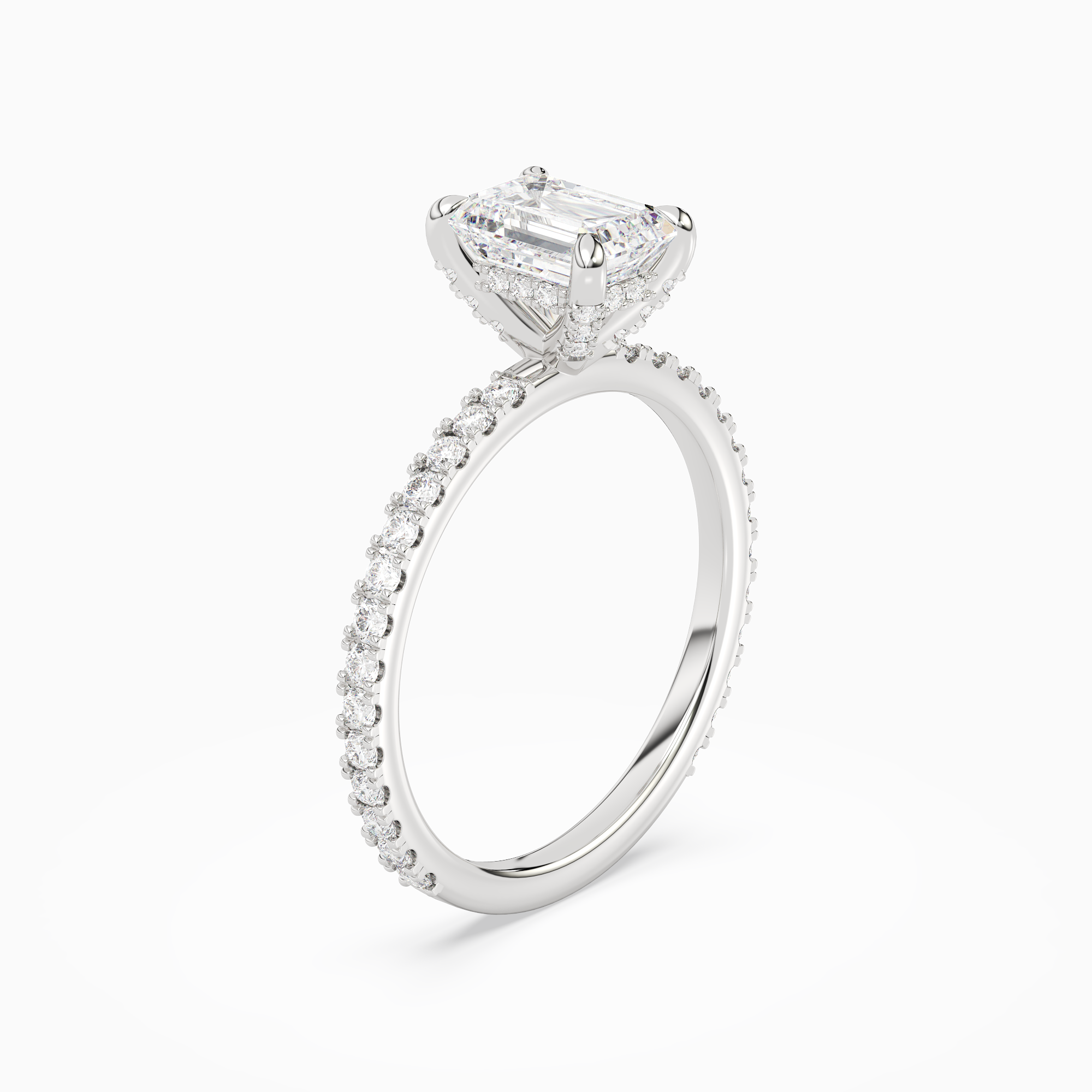 Emerald Hidden Halo Accent Luxe Pavé in Platinum angled