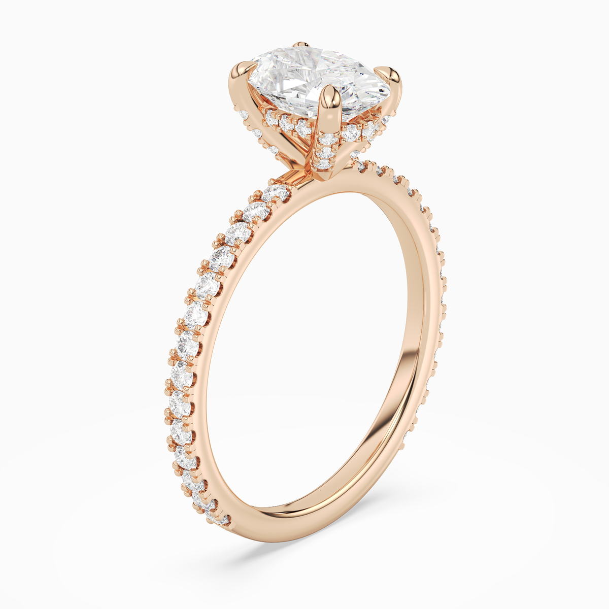 Oval Hidden Halo Accent Luxe Pavé in 14K Rose Gold angled