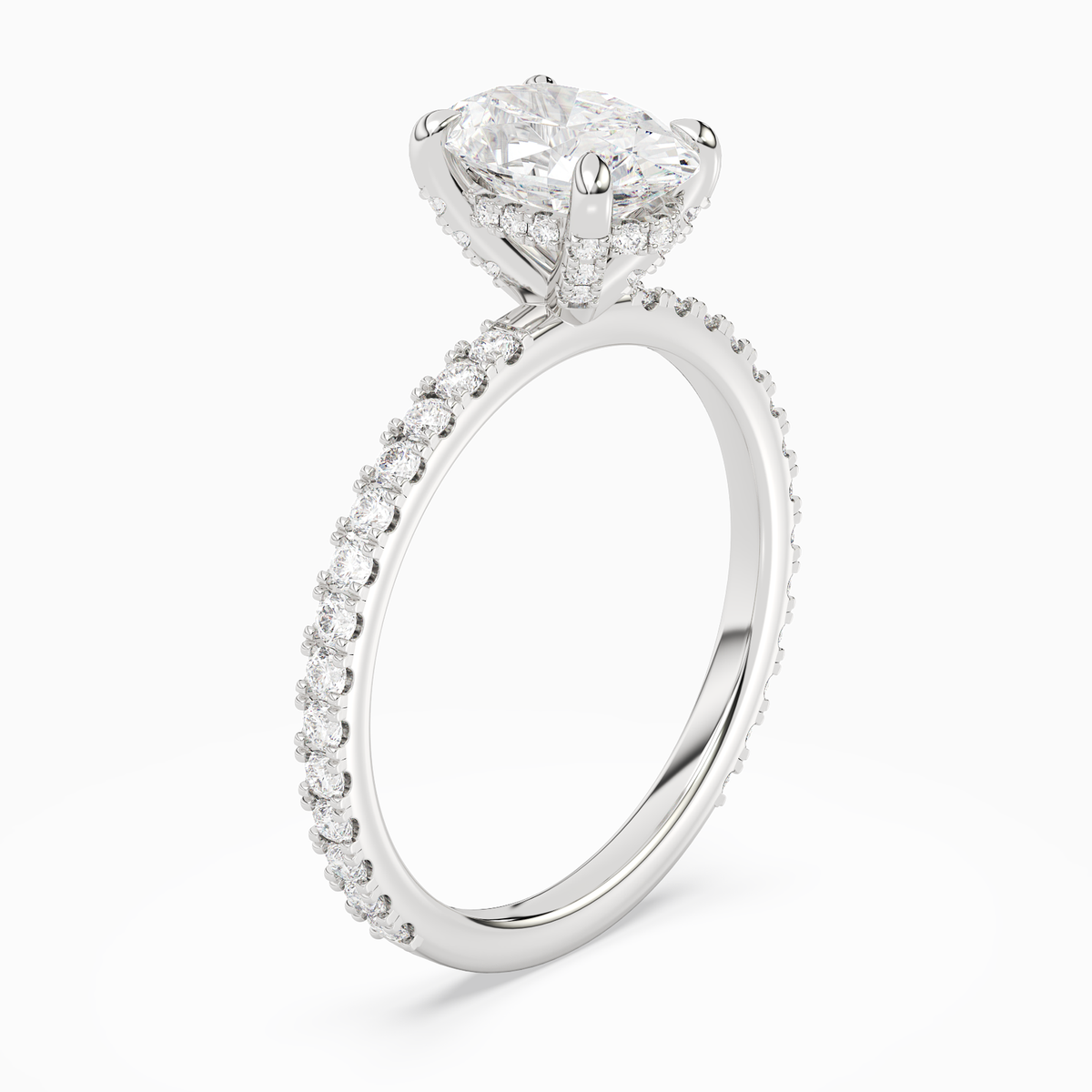 Oval Hidden Halo Accent Luxe Pavé in 14K White Gold angled