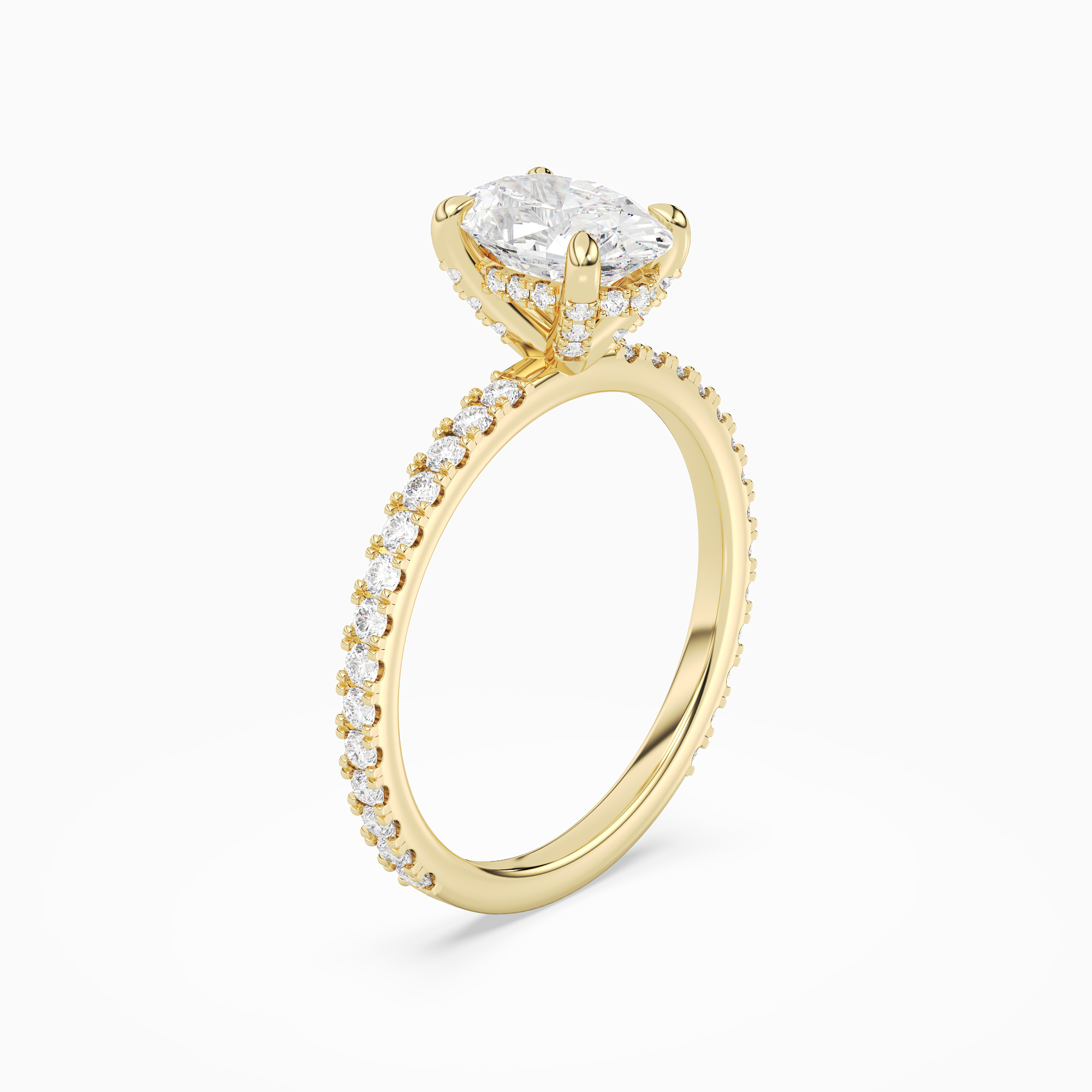 Oval Hidden Halo Accent Luxe Pavé in 18K Yellow Gold angled