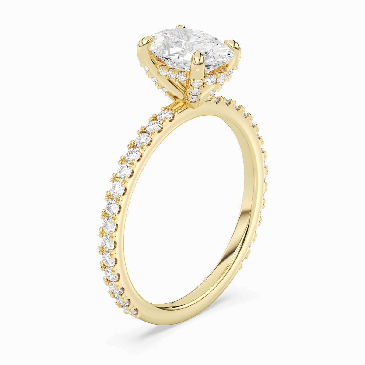 Oval Hidden Halo Accent Luxe Pavé in 18K Yellow Gold angled