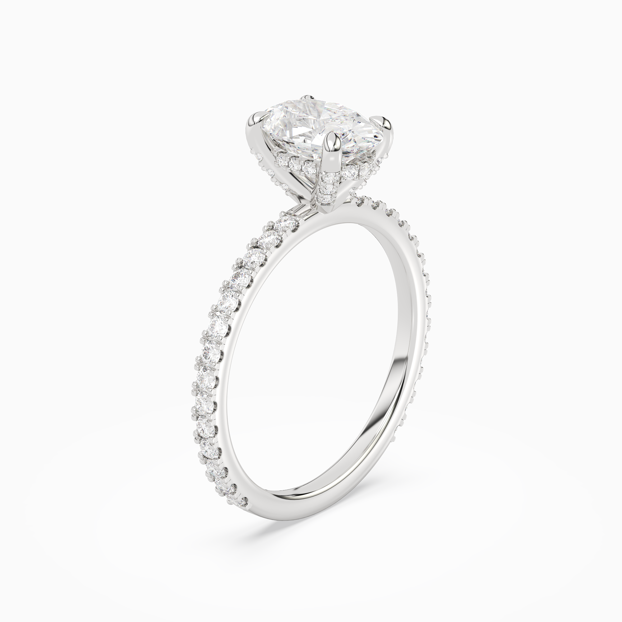Oval Hidden Halo Accent Luxe Pavé in Platinum angled