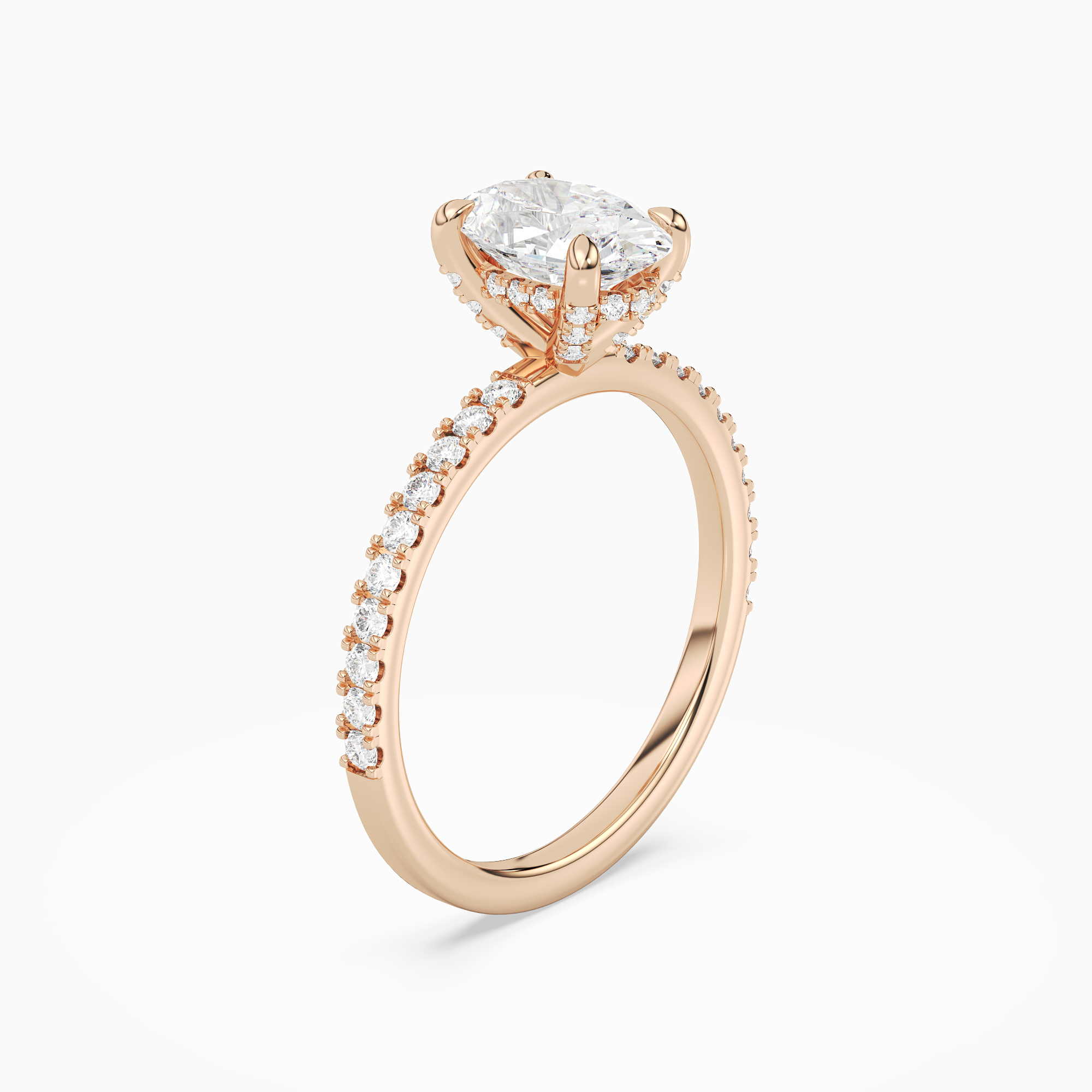 Oval Hidden Halo Accent Pavé in 14K Rose Gold angled