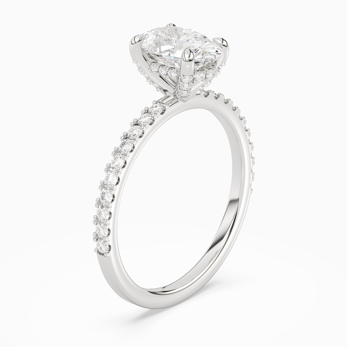 Oval Hidden Halo Accent Pavé in 14K White Gold angled