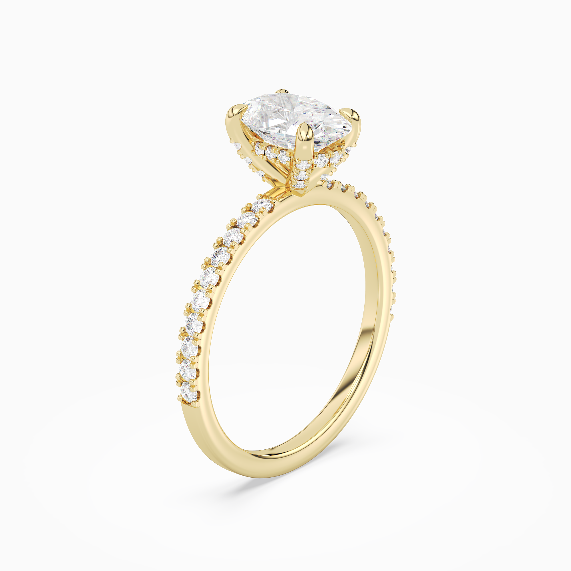 Oval Hidden Halo Accent Pavé in 18K Yellow Gold angled